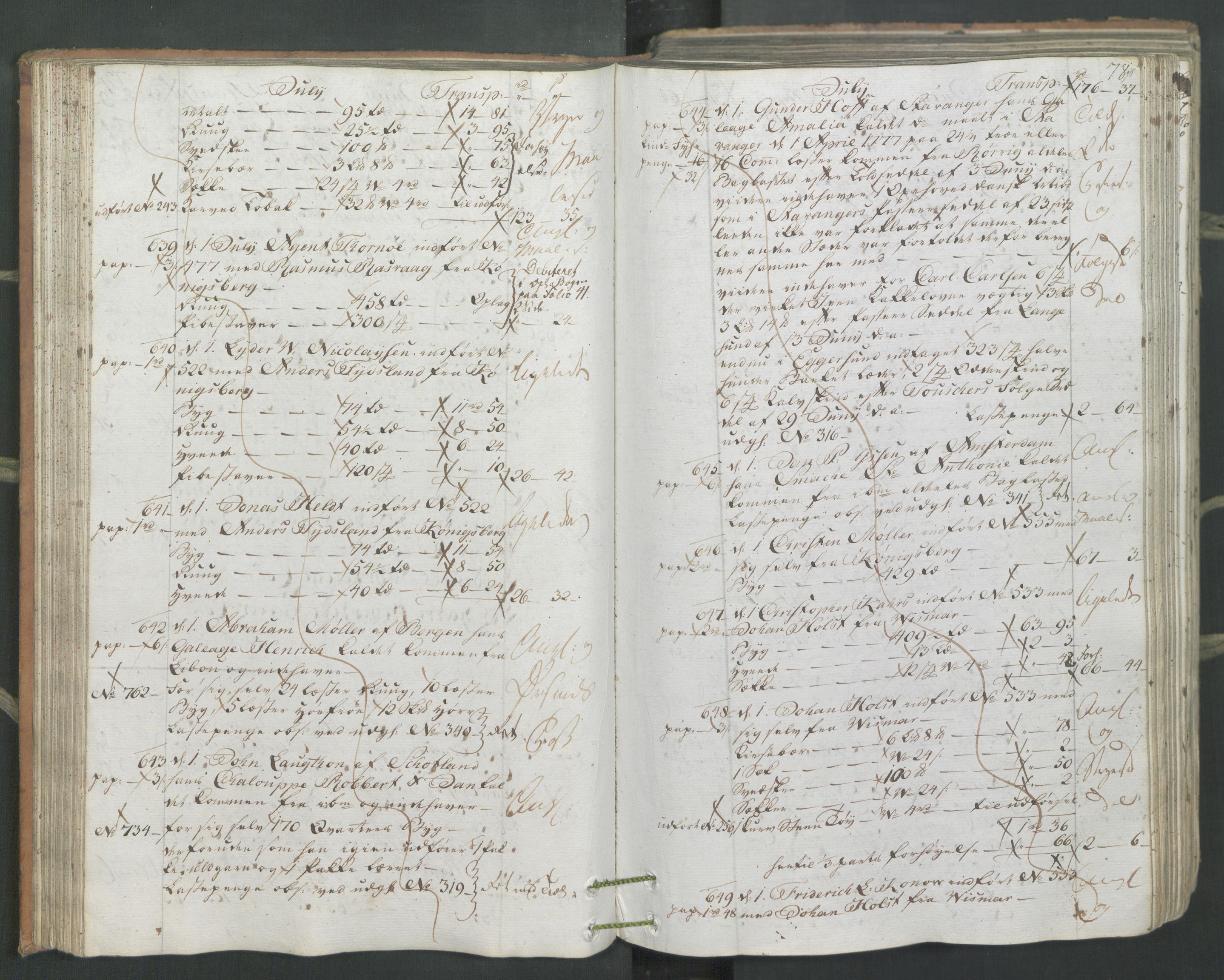 Generaltollkammeret, tollregnskaper, AV/RA-EA-5490/R26/L0222/0001: Tollregnskaper Bergen A / Inngående hovedtollbok, 1786, p. 77b-78a