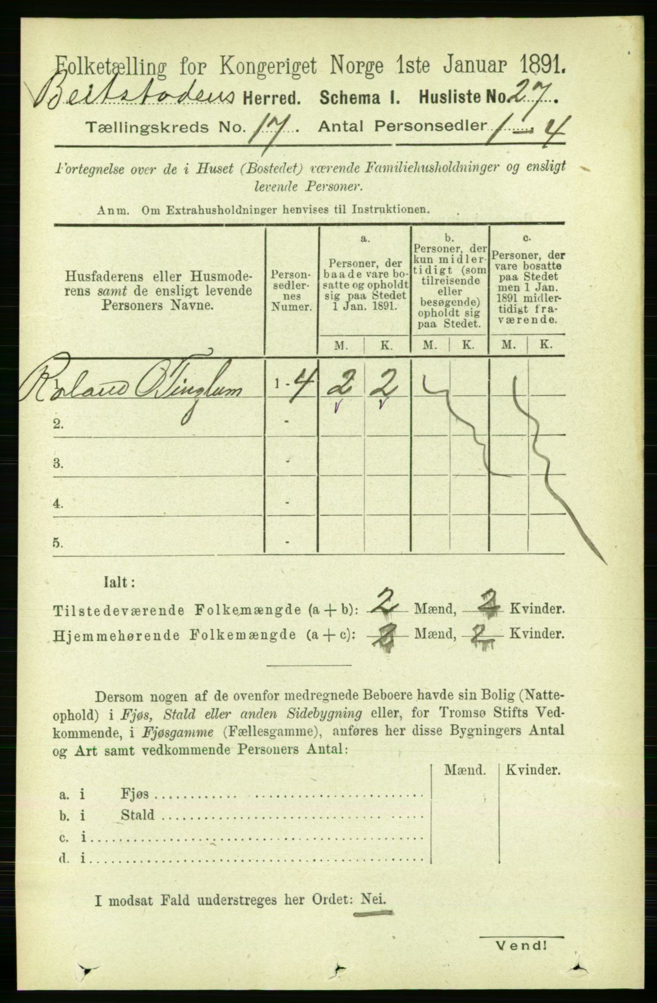 RA, 1891 census for 1727 Beitstad, 1891, p. 4349