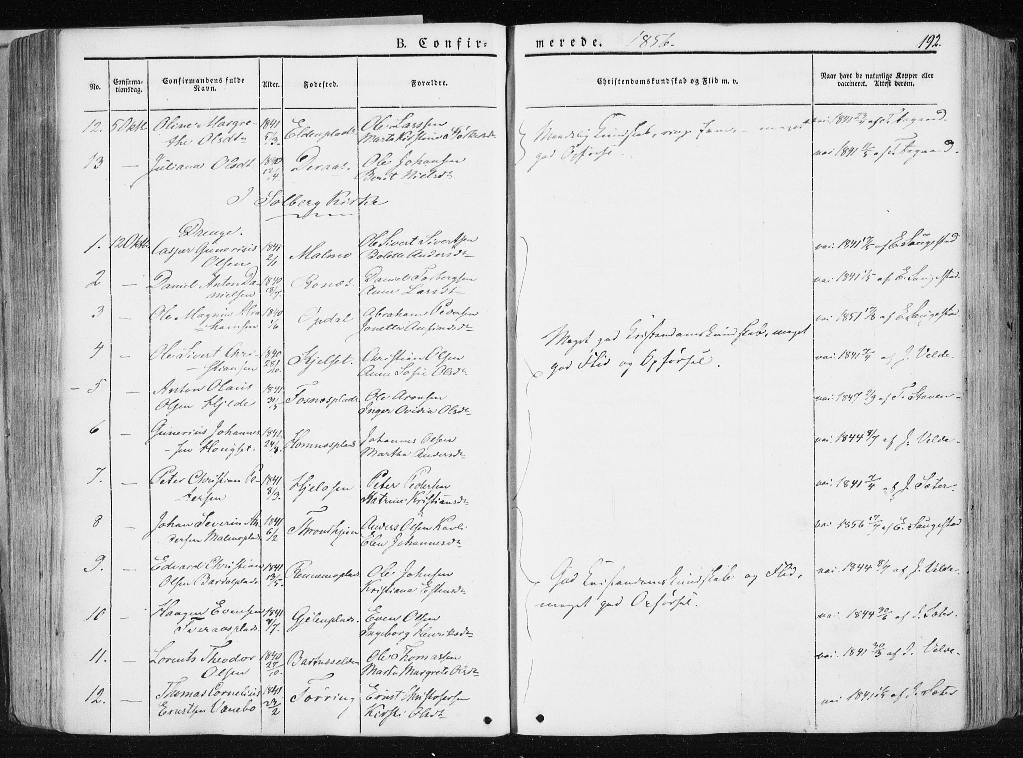 Ministerialprotokoller, klokkerbøker og fødselsregistre - Nord-Trøndelag, AV/SAT-A-1458/741/L0393: Parish register (official) no. 741A07, 1849-1863, p. 192