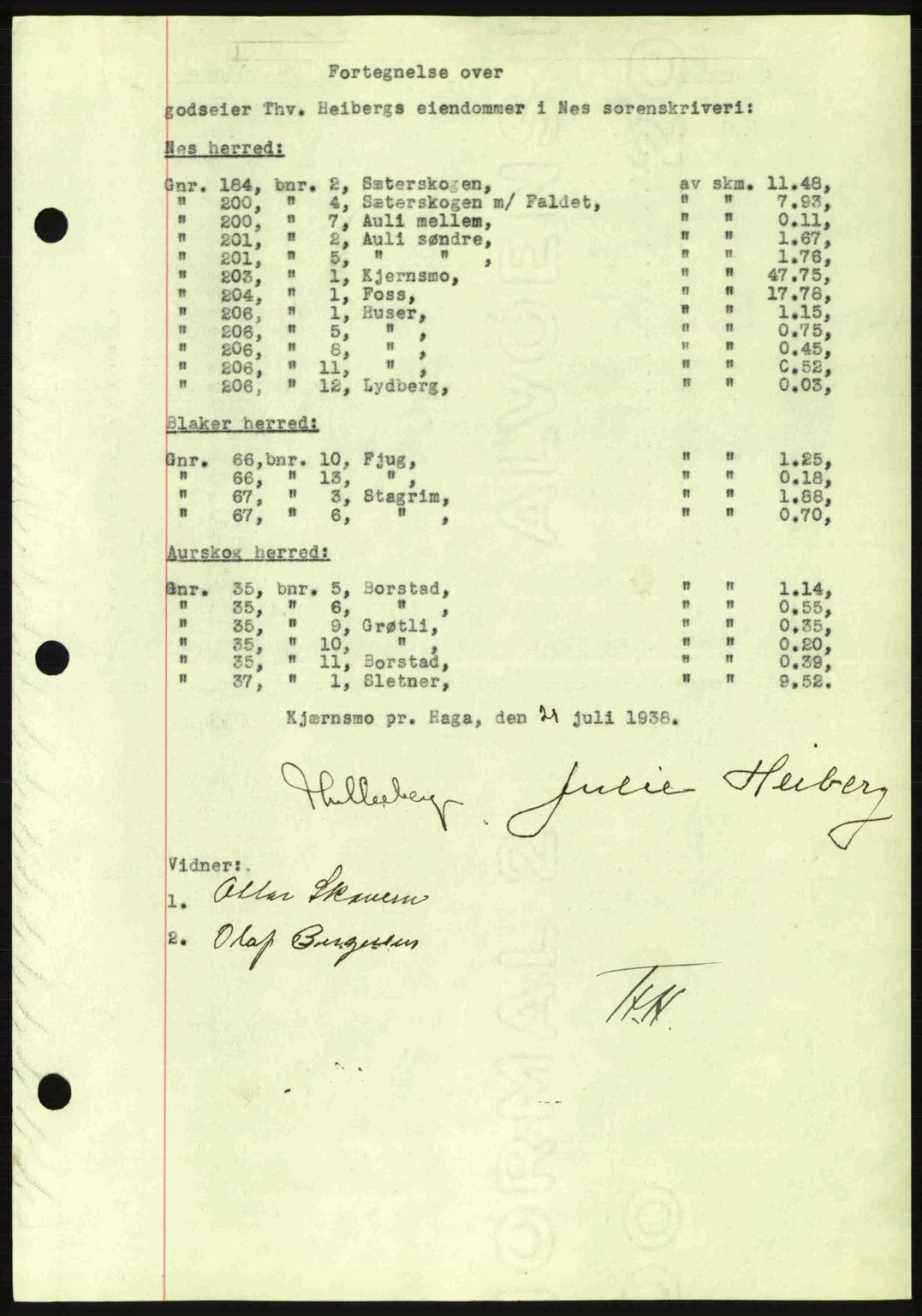 Nes tingrett, SAO/A-10548/G/Gb/Gbb/L0006: Mortgage book no. 50, 1938-1938, Diary no: : 1058/1938