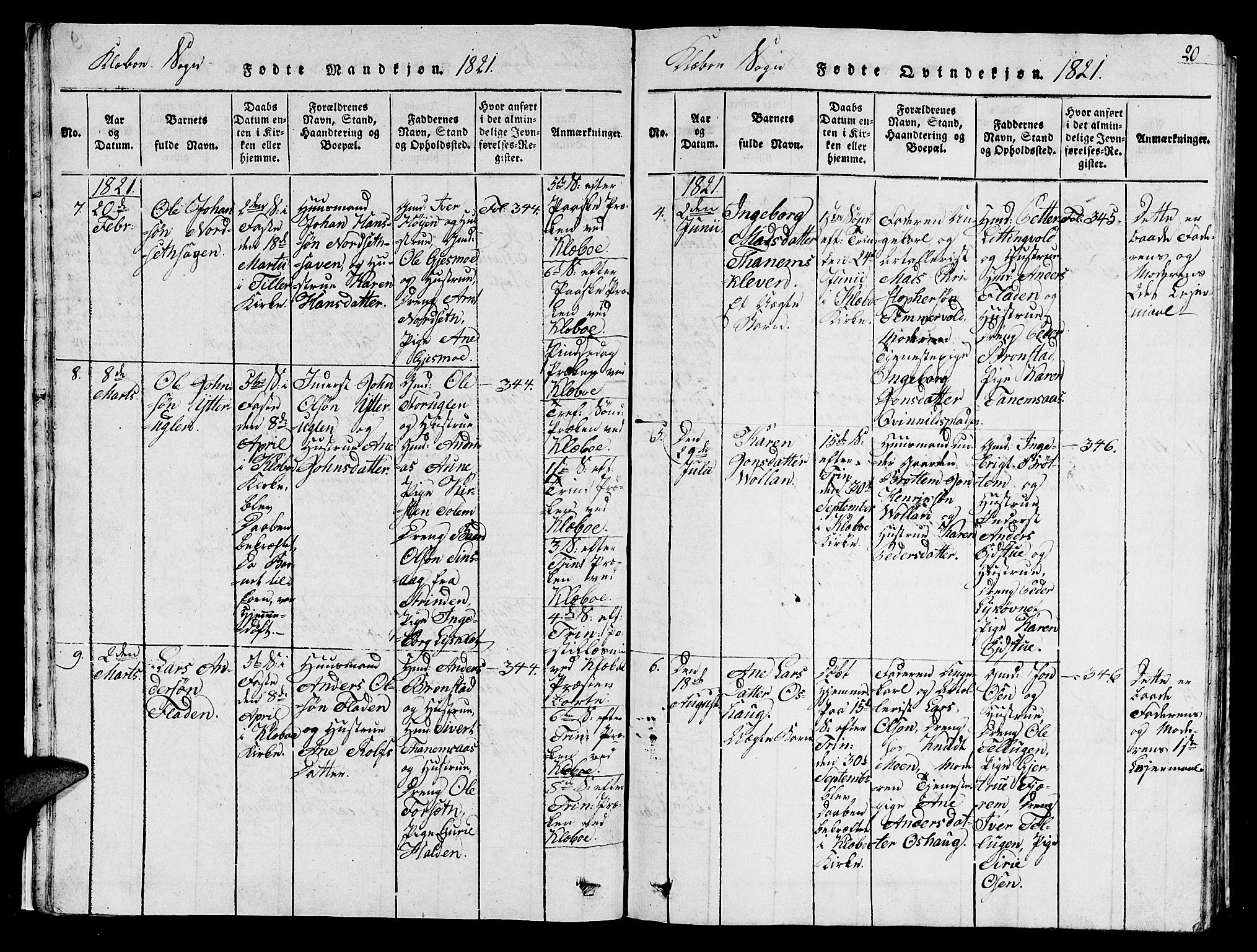 Ministerialprotokoller, klokkerbøker og fødselsregistre - Sør-Trøndelag, SAT/A-1456/618/L0450: Parish register (copy) no. 618C01, 1816-1865, p. 20