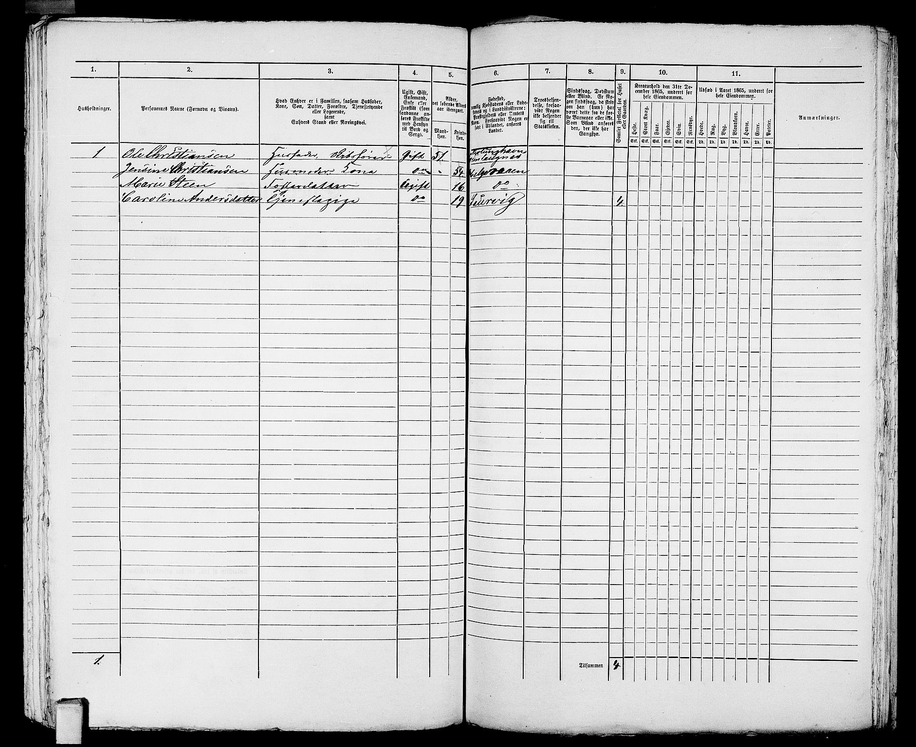 RA, 1865 census for Larvik, 1865, p. 1036