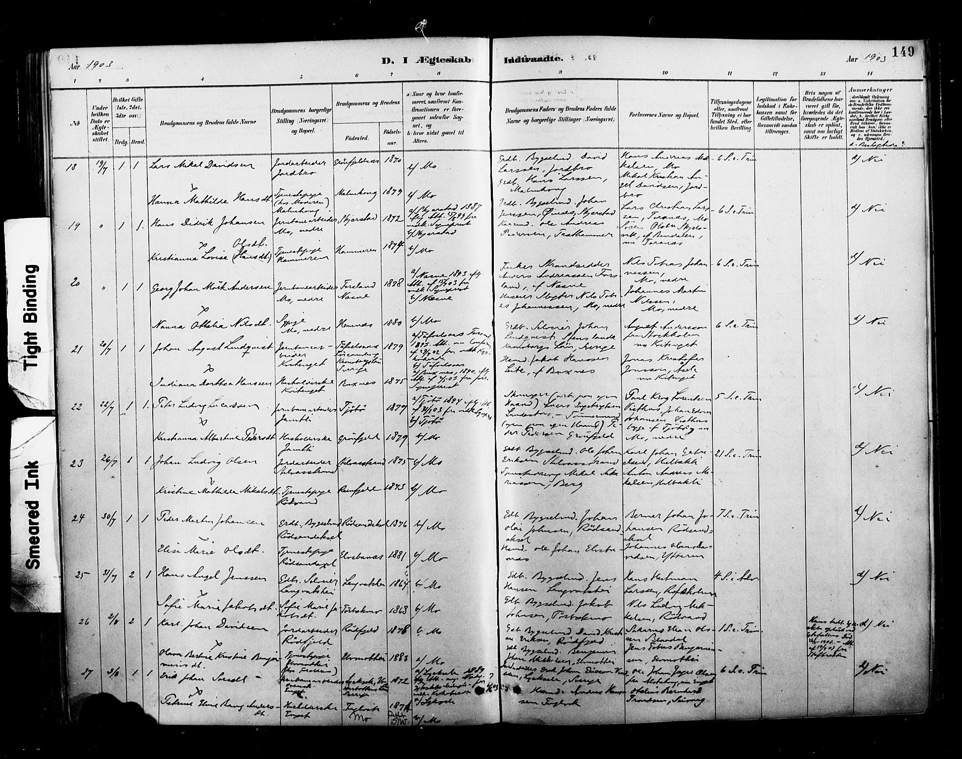 Ministerialprotokoller, klokkerbøker og fødselsregistre - Nordland, AV/SAT-A-1459/827/L0401: Parish register (official) no. 827A13, 1887-1905, p. 149