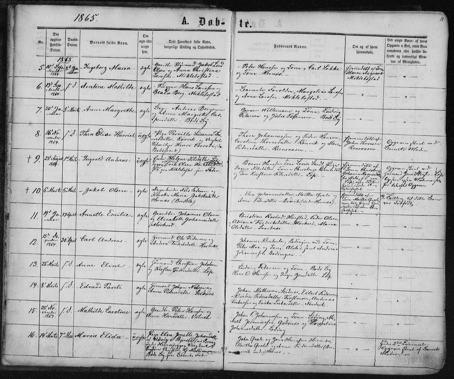 Ministerialprotokoller, klokkerbøker og fødselsregistre - Nordland, AV/SAT-A-1459/801/L0008: Parish register (official) no. 801A08, 1864-1875, p. 11