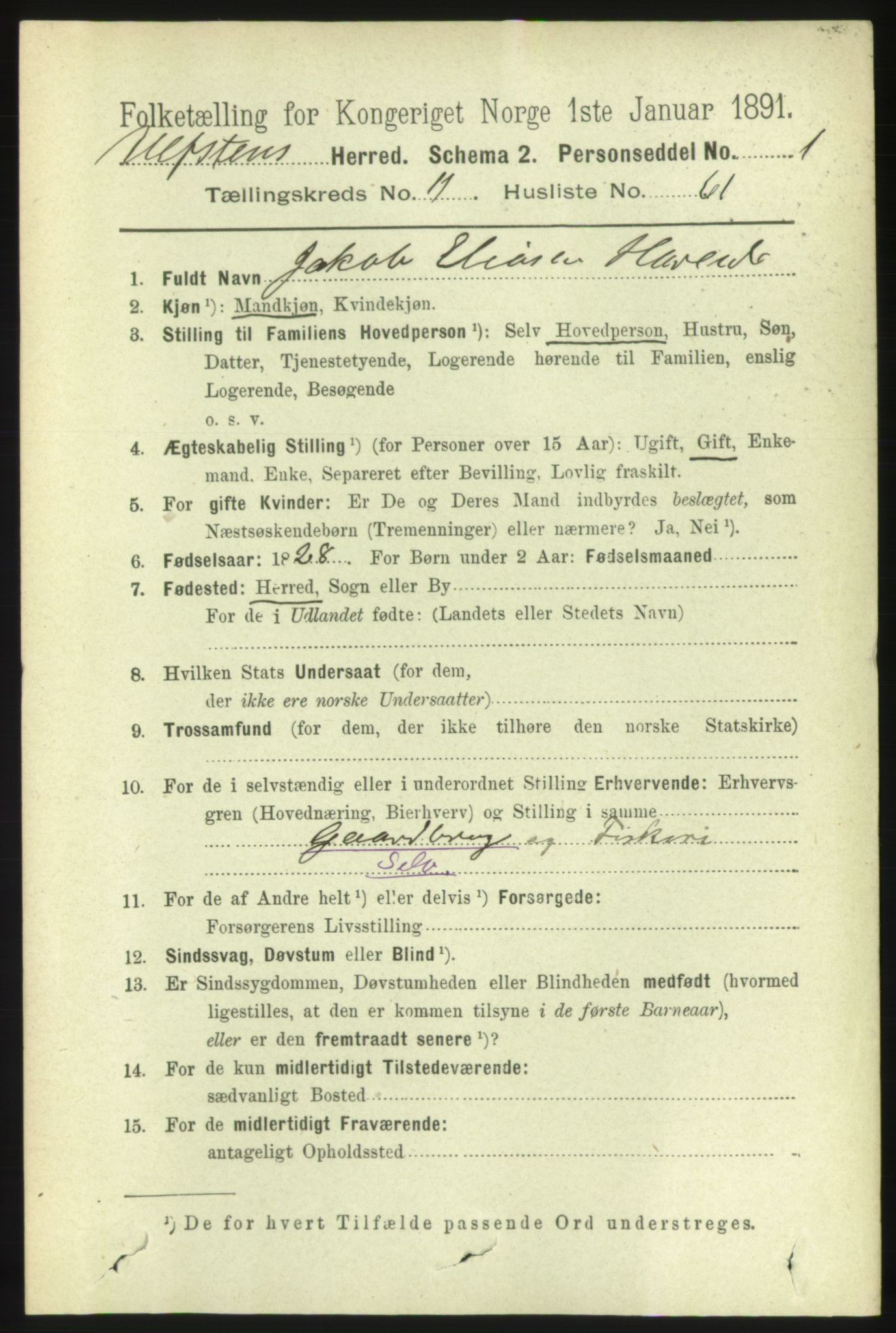 RA, 1891 census for 1516 Ulstein, 1891, p. 3800