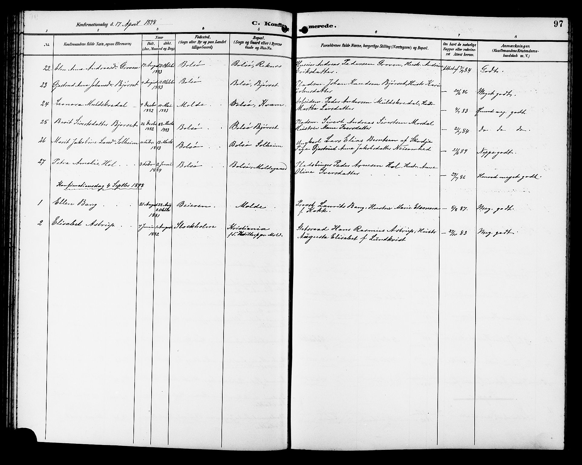 Ministerialprotokoller, klokkerbøker og fødselsregistre - Møre og Romsdal, SAT/A-1454/558/L0702: Parish register (copy) no. 558C03, 1894-1915, p. 97