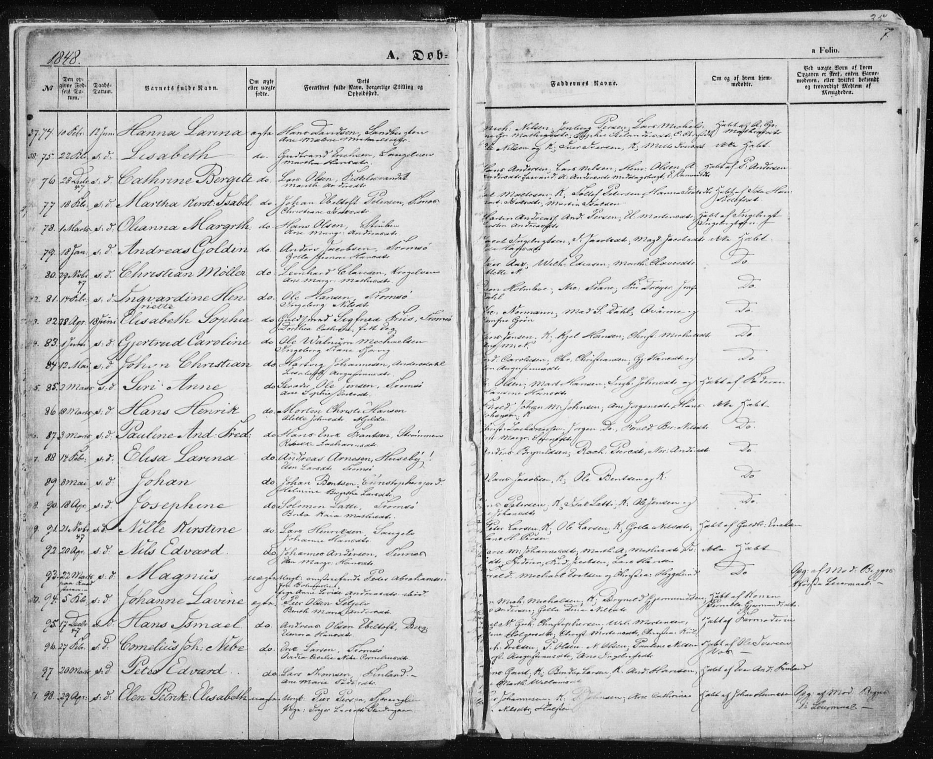 Tromsø sokneprestkontor/stiftsprosti/domprosti, SATØ/S-1343/G/Ga/L0010kirke: Parish register (official) no. 10, 1848-1855, p. 7