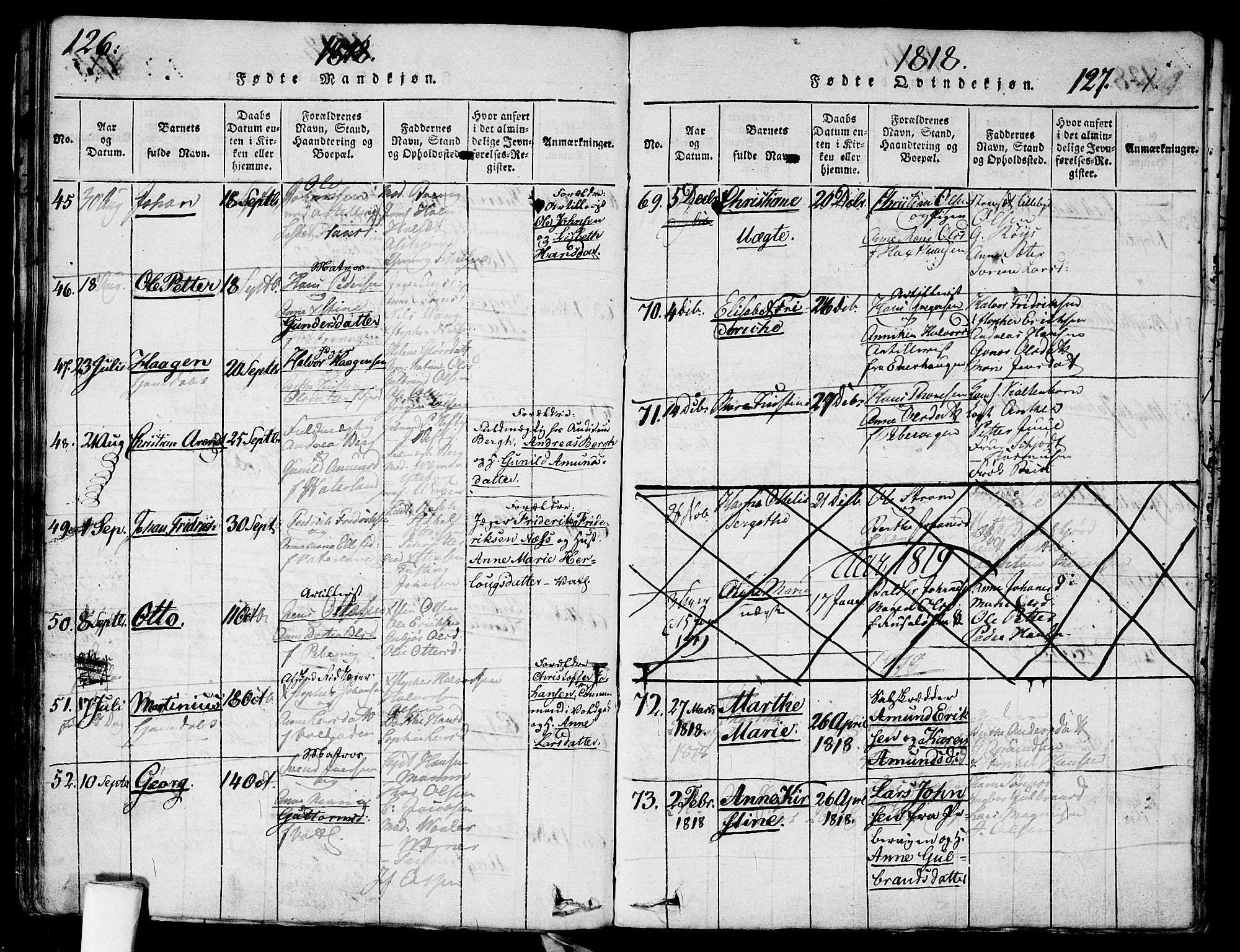 Garnisonsmenigheten Kirkebøker, SAO/A-10846/G/Ga/L0003: Parish register (copy) no. 3, 1815-1819, p. 126-127