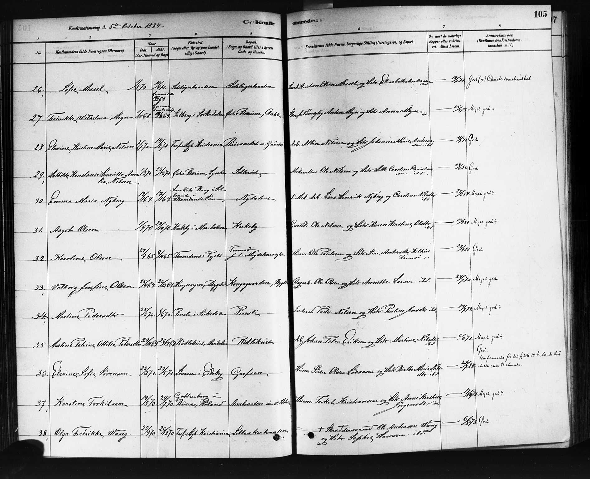 Vestre Aker prestekontor Kirkebøker, AV/SAO-A-10025/F/Fa/L0008: Parish register (official) no. 8, 1878-1903, p. 105