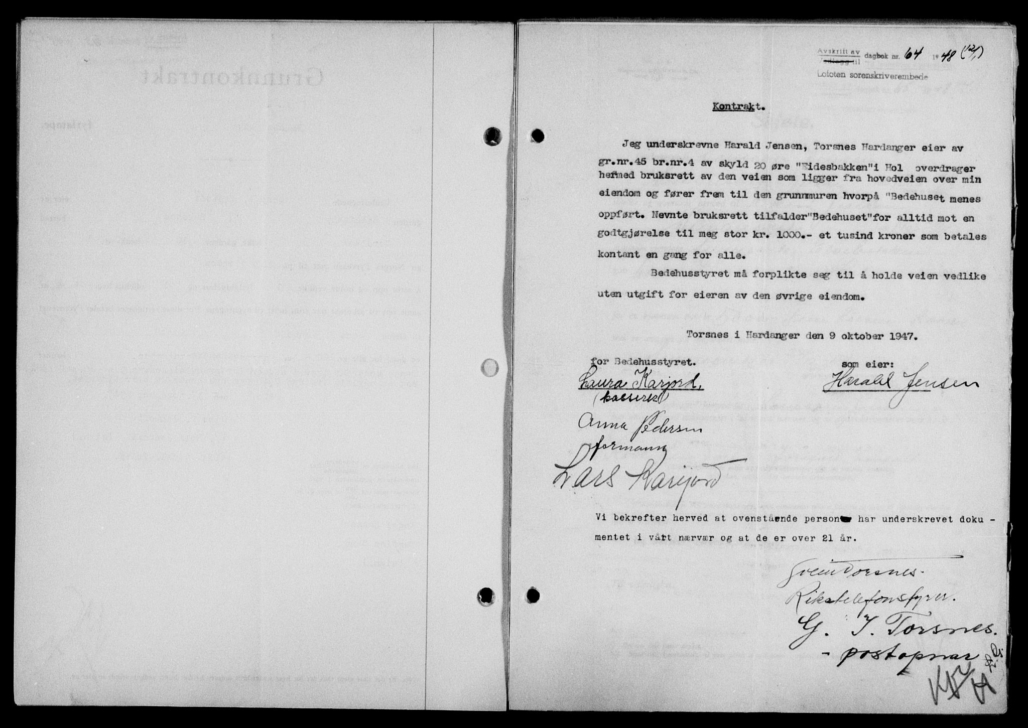 Lofoten sorenskriveri, SAT/A-0017/1/2/2C/L0017a: Mortgage book no. 17a, 1947-1948, Diary no: : 64/1948