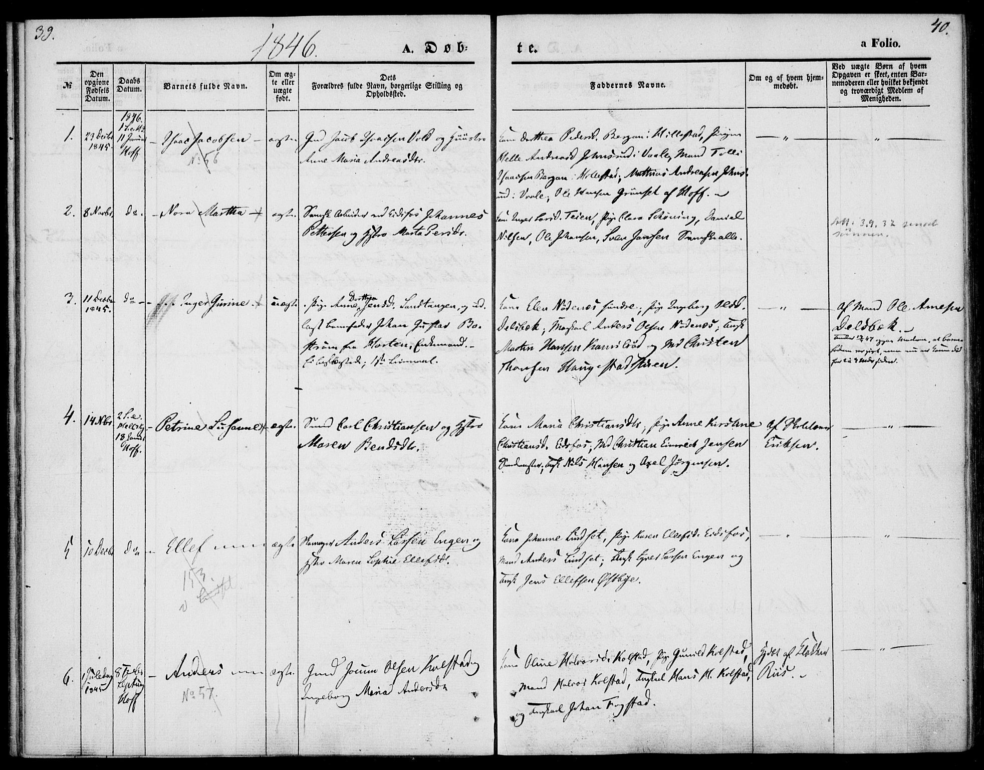 Hof kirkebøker, AV/SAKO-A-64/F/Fa/L0005: Parish register (official) no. I 5, 1844-1851, p. 39-40