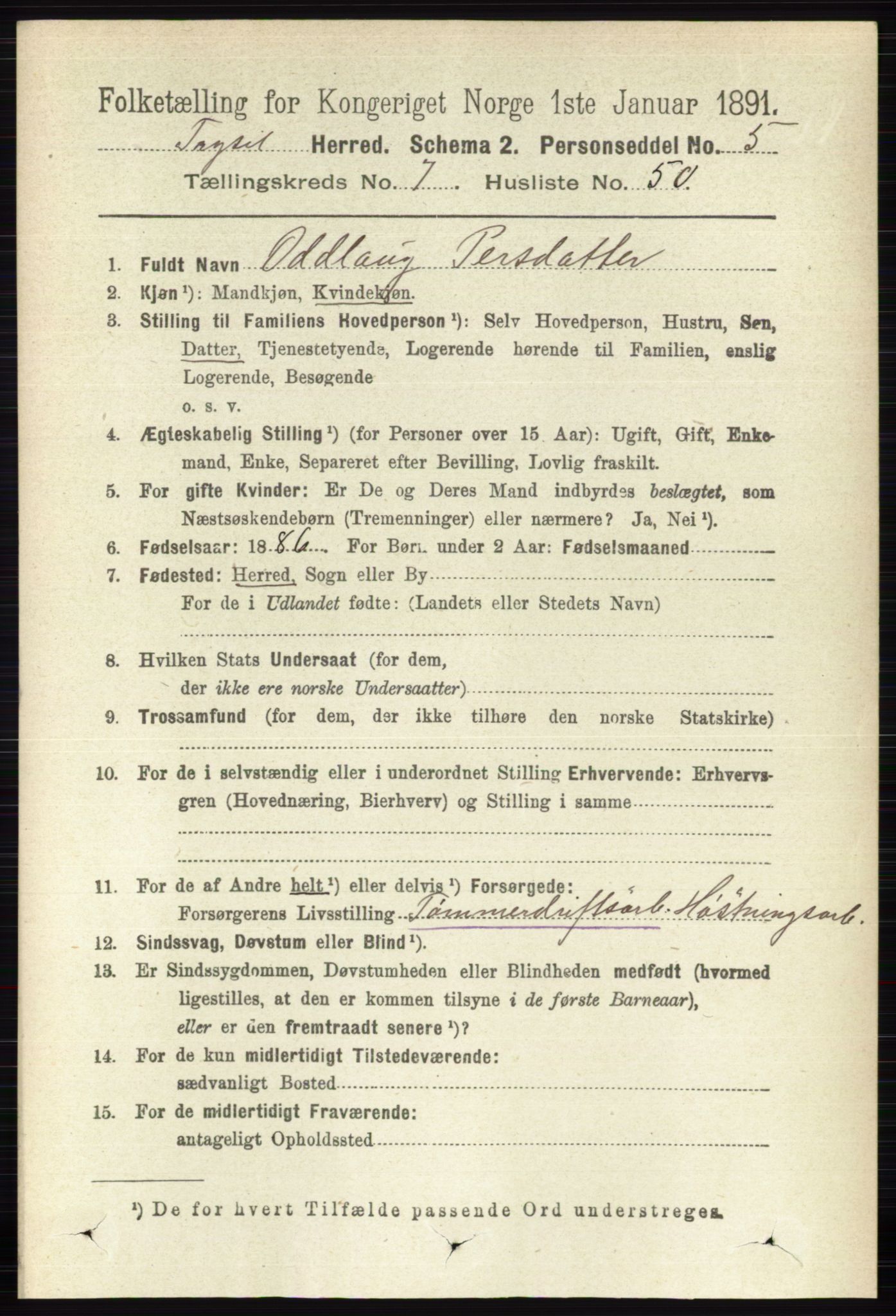 RA, 1891 census for 0428 Trysil, 1891, p. 3461