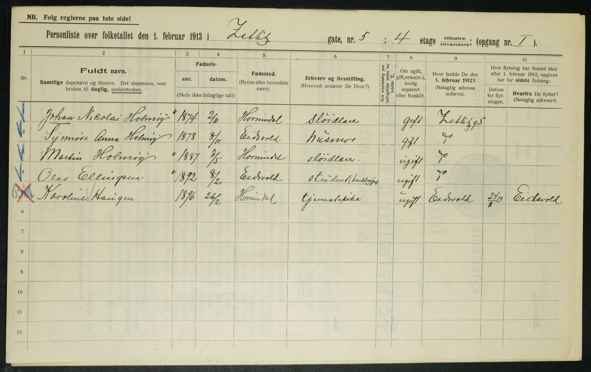 OBA, Municipal Census 1913 for Kristiania, 1913, p. 128598