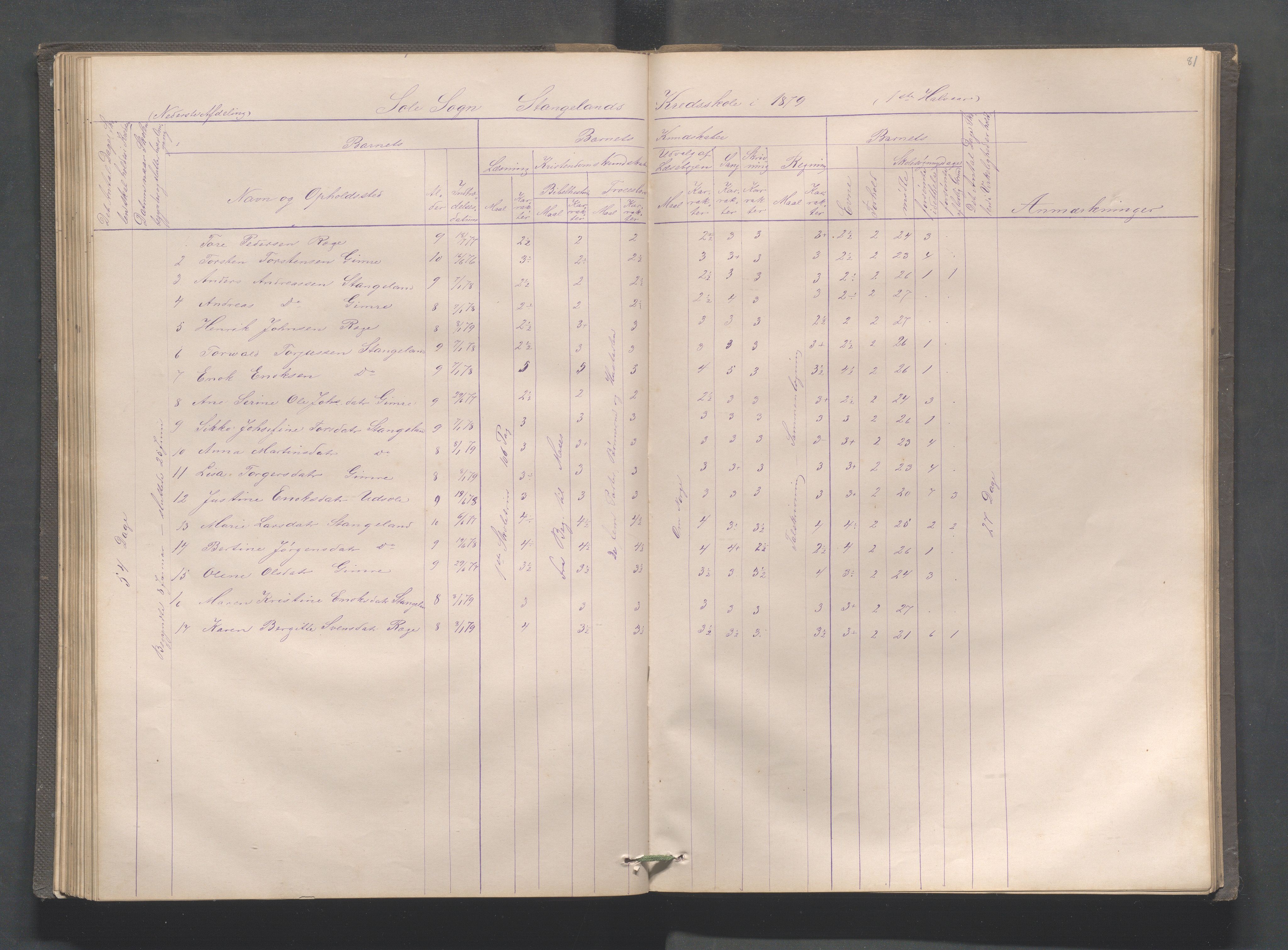 Håland kommune - Røyneberg skole, IKAR/A-1227/H/L0001: Skoleprotokoll - Røyneberg, Stangeland, 1871-1886, p. 81