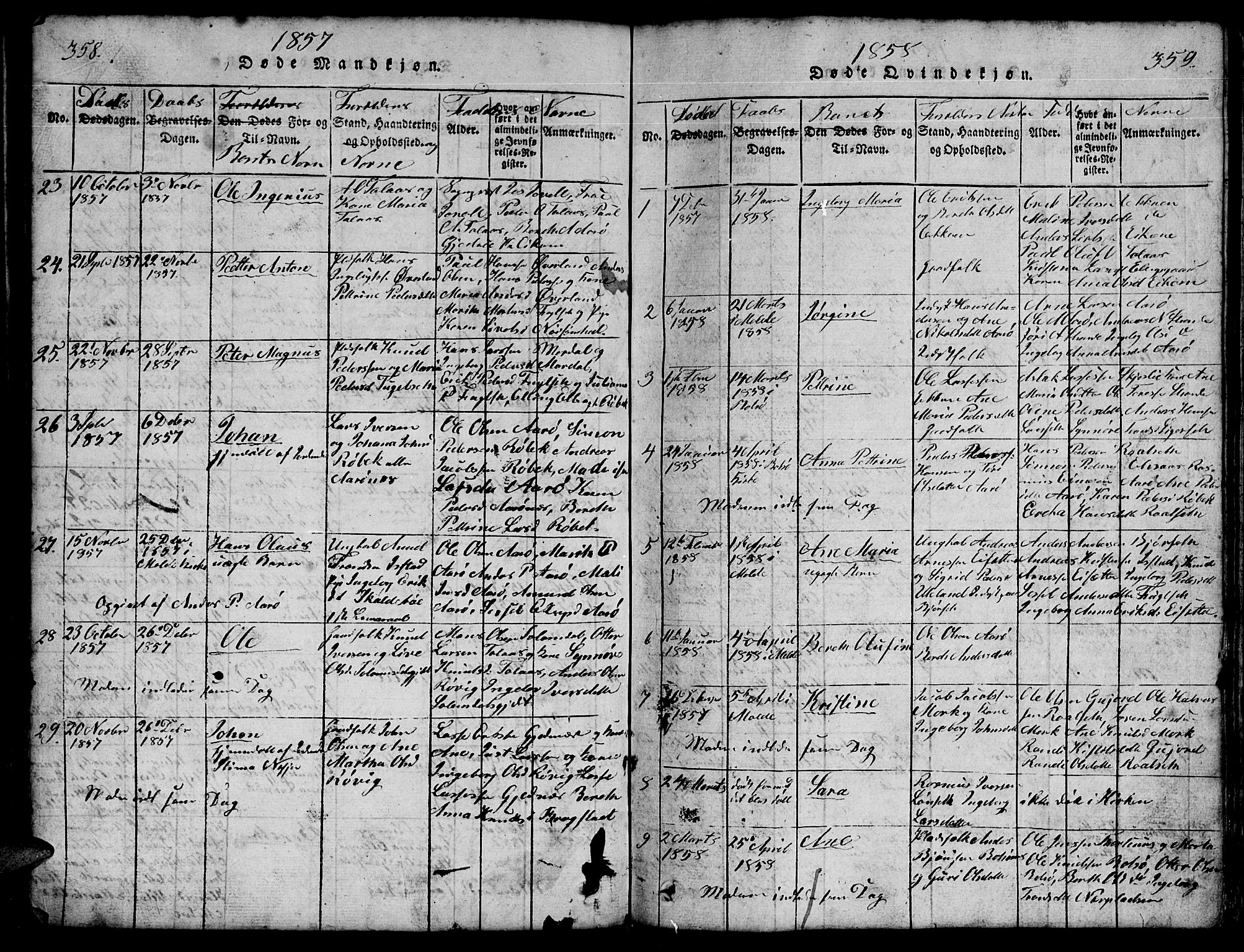 Ministerialprotokoller, klokkerbøker og fødselsregistre - Møre og Romsdal, AV/SAT-A-1454/555/L0665: Parish register (copy) no. 555C01, 1818-1868, p. 358-359