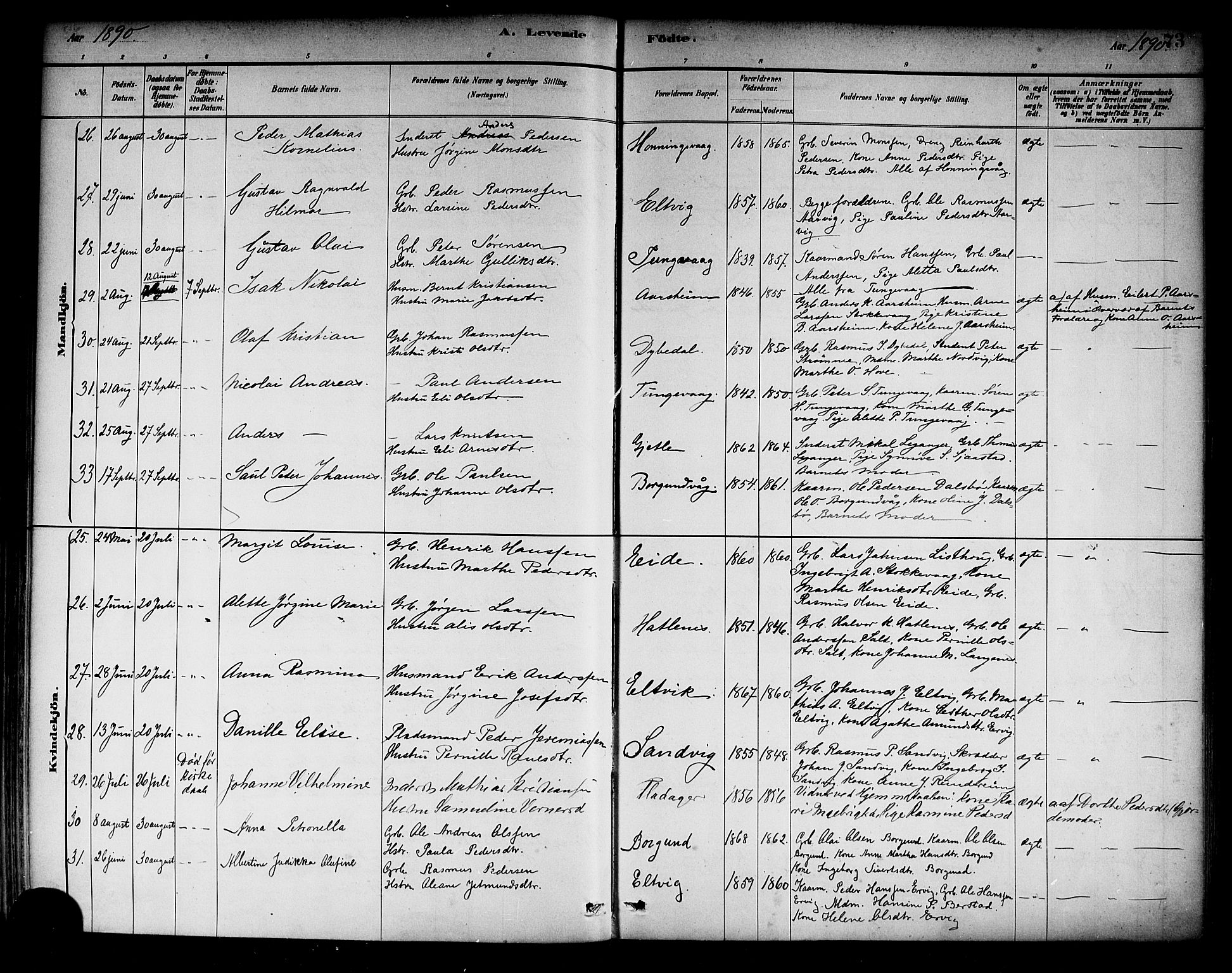 Selje sokneprestembete, AV/SAB-A-99938/H/Ha/Haa/Haab: Parish register (official) no. B 1, 1881-1890, p. 73