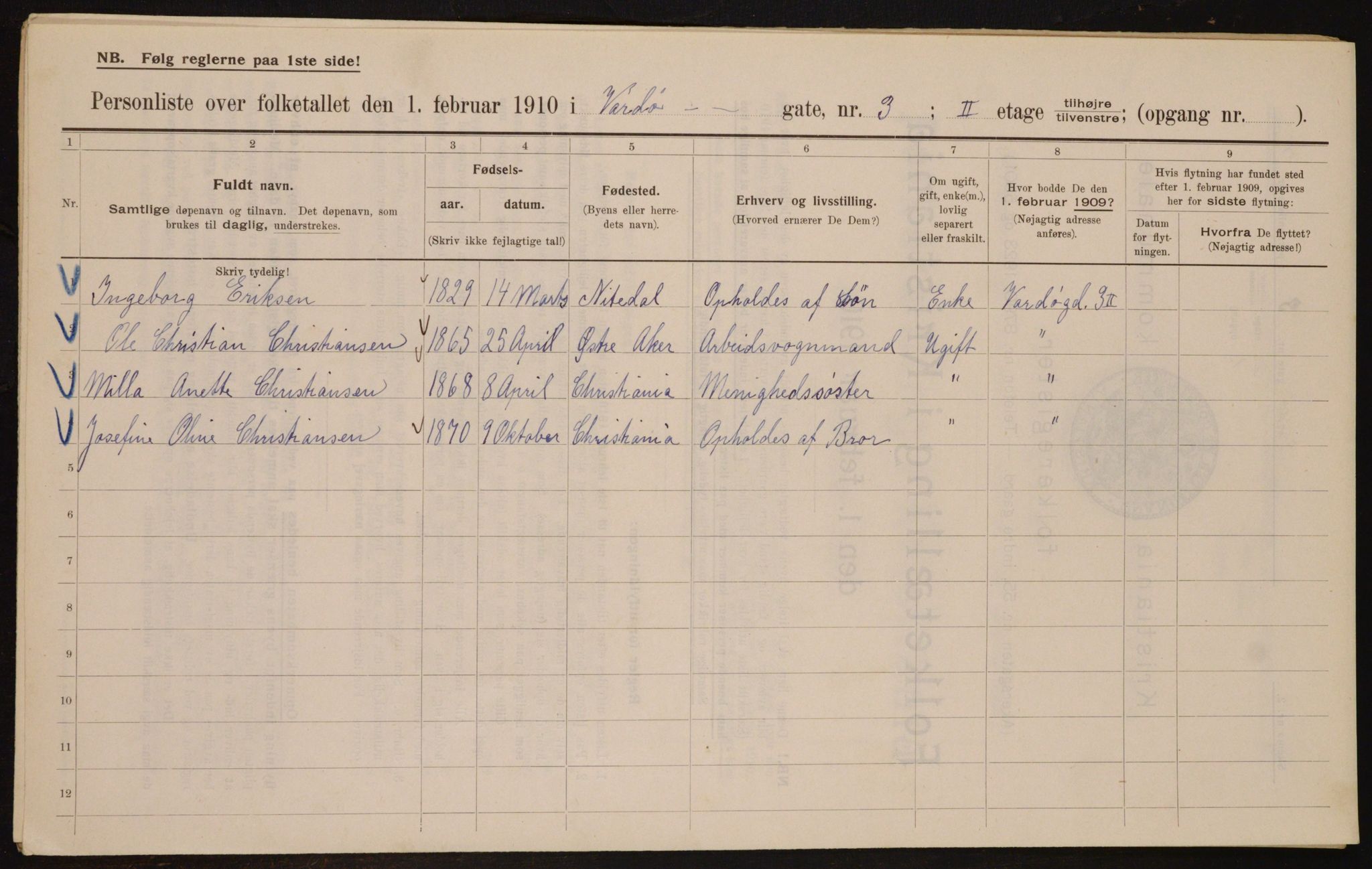 OBA, Municipal Census 1910 for Kristiania, 1910, p. 115505