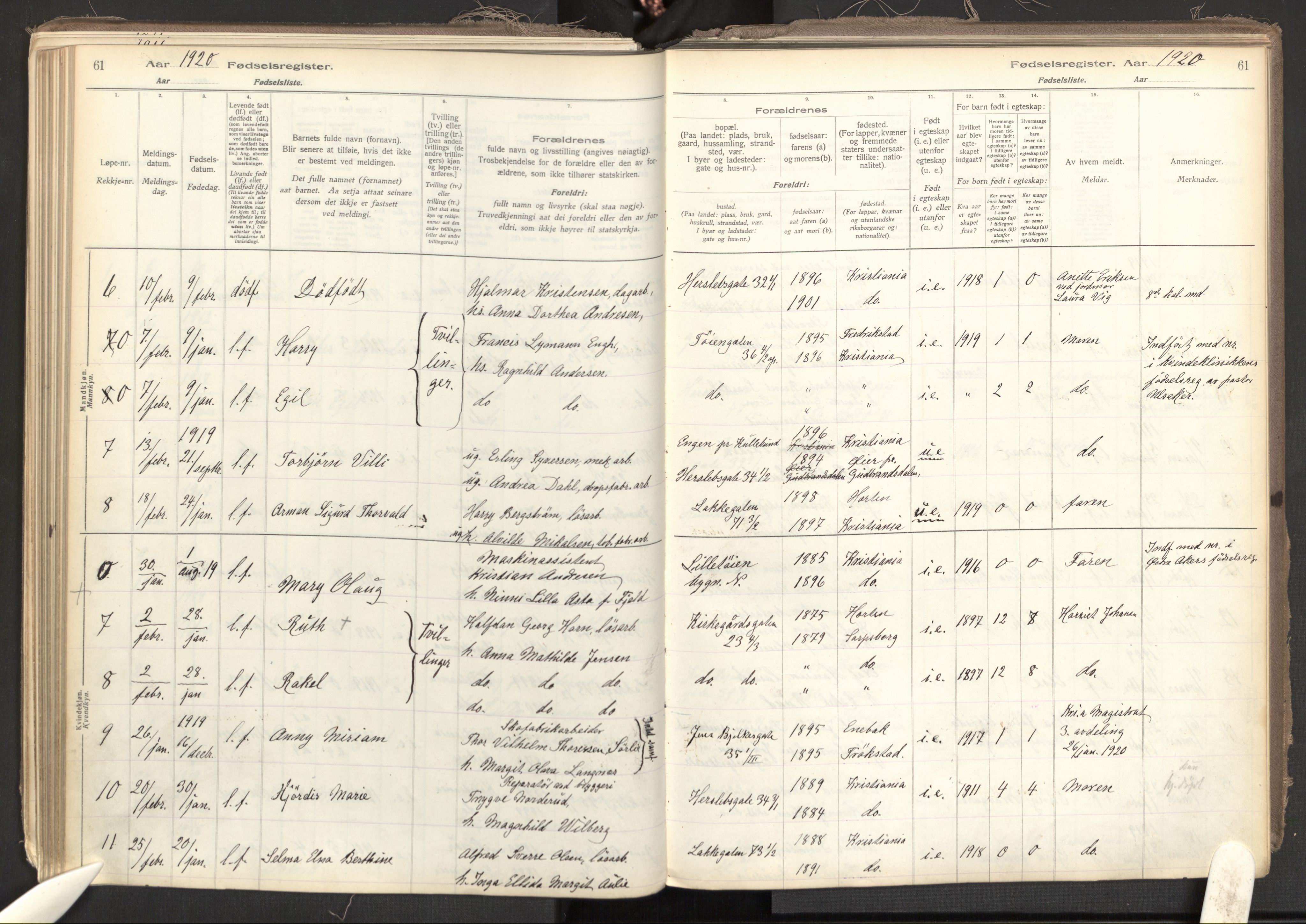 Tøyen prestekontor Kirkebøker, AV/SAO-A-10167a/J/Ja/L0001: Birth register no. 1, 1916-1944, p. 61