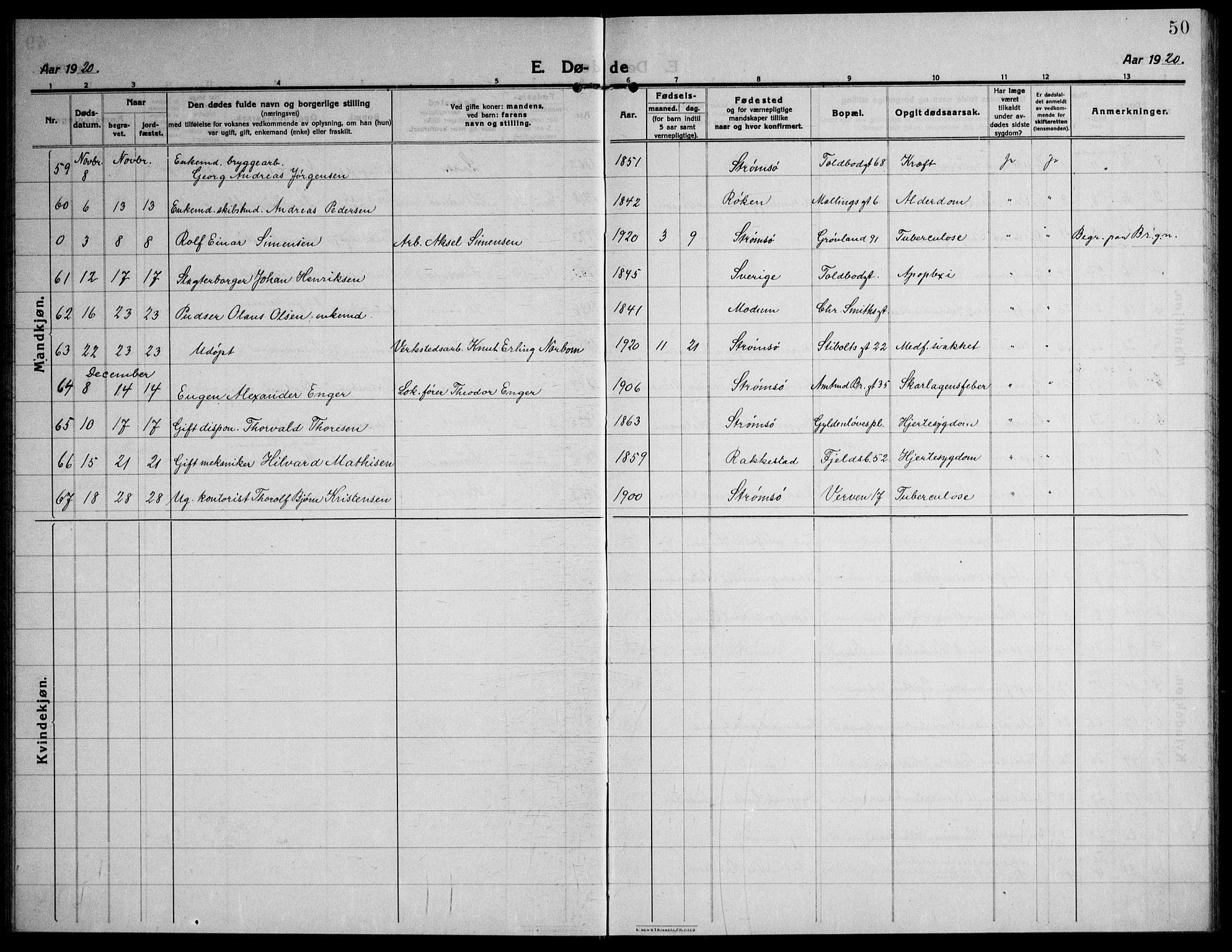 Strømsø kirkebøker, AV/SAKO-A-246/F/Fa/L0028: Parish register (official) no. I 29, 1914-1937, p. 50