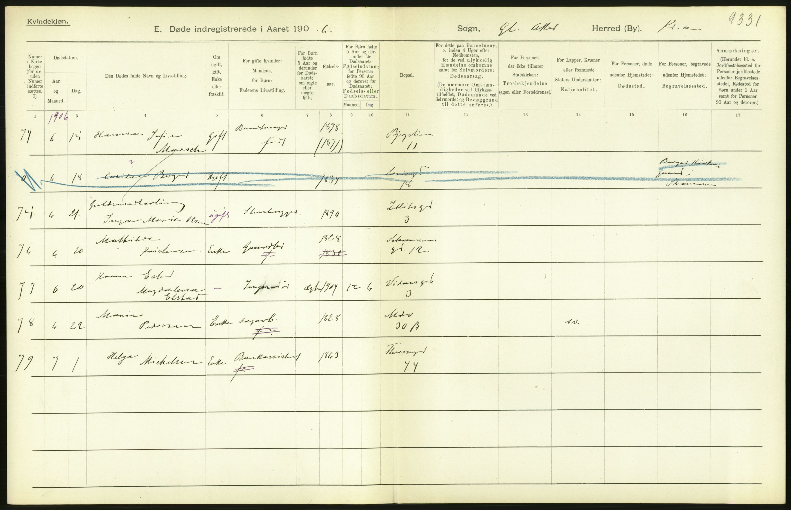 Statistisk sentralbyrå, Sosiodemografiske emner, Befolkning, RA/S-2228/D/Df/Dfa/Dfad/L0010: Kristiania: Døde, dødfødte, 1906, p. 162