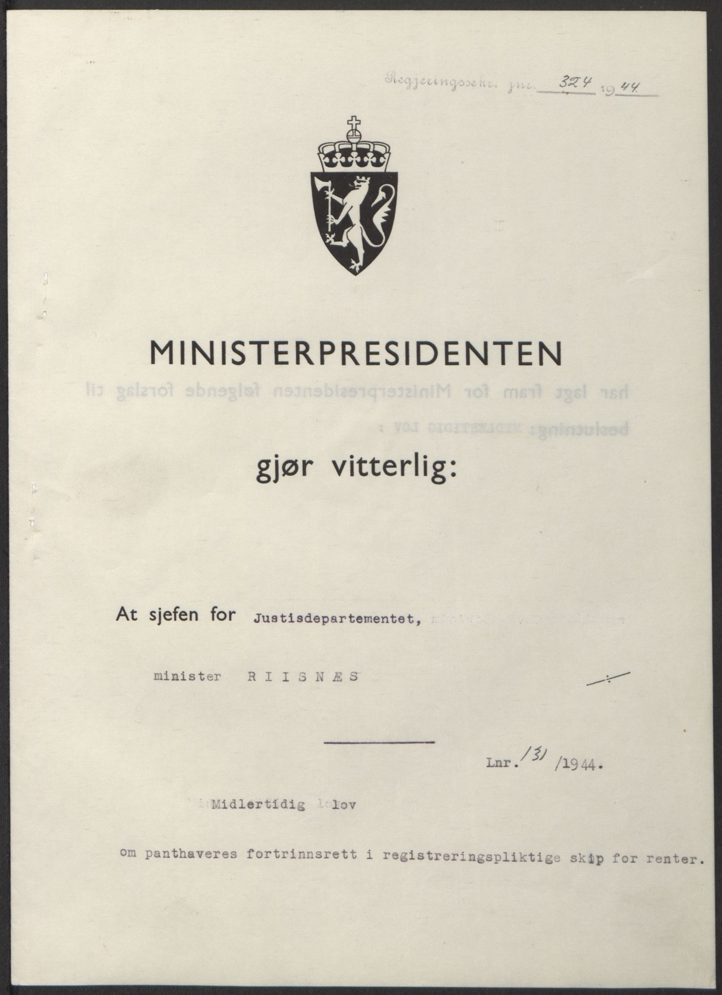NS-administrasjonen 1940-1945 (Statsrådsekretariatet, de kommisariske statsråder mm), RA/S-4279/D/Db/L0100: Lover, 1944, p. 628