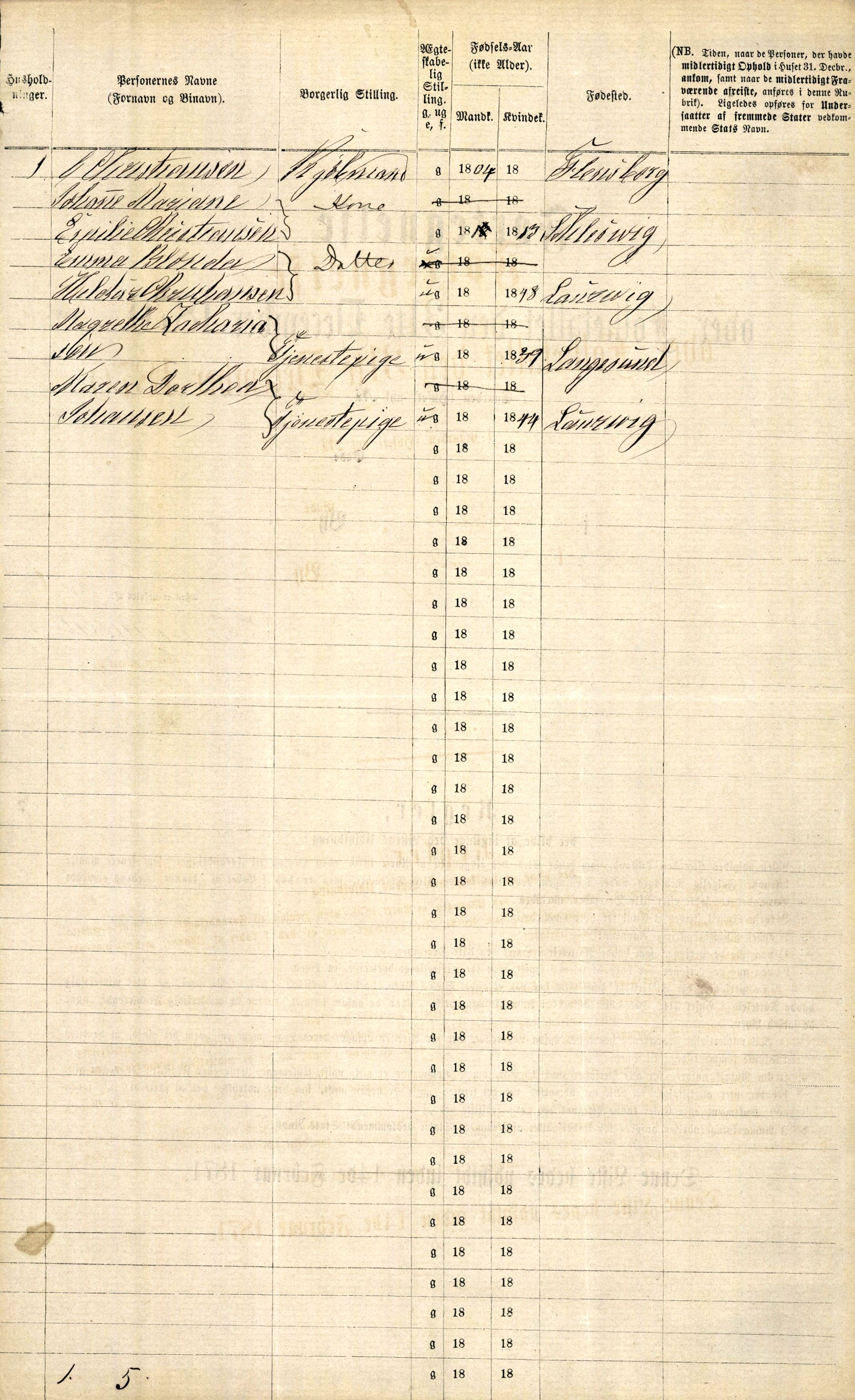 RA, 1870 census for 0707 Larvik, 1870, p. 216