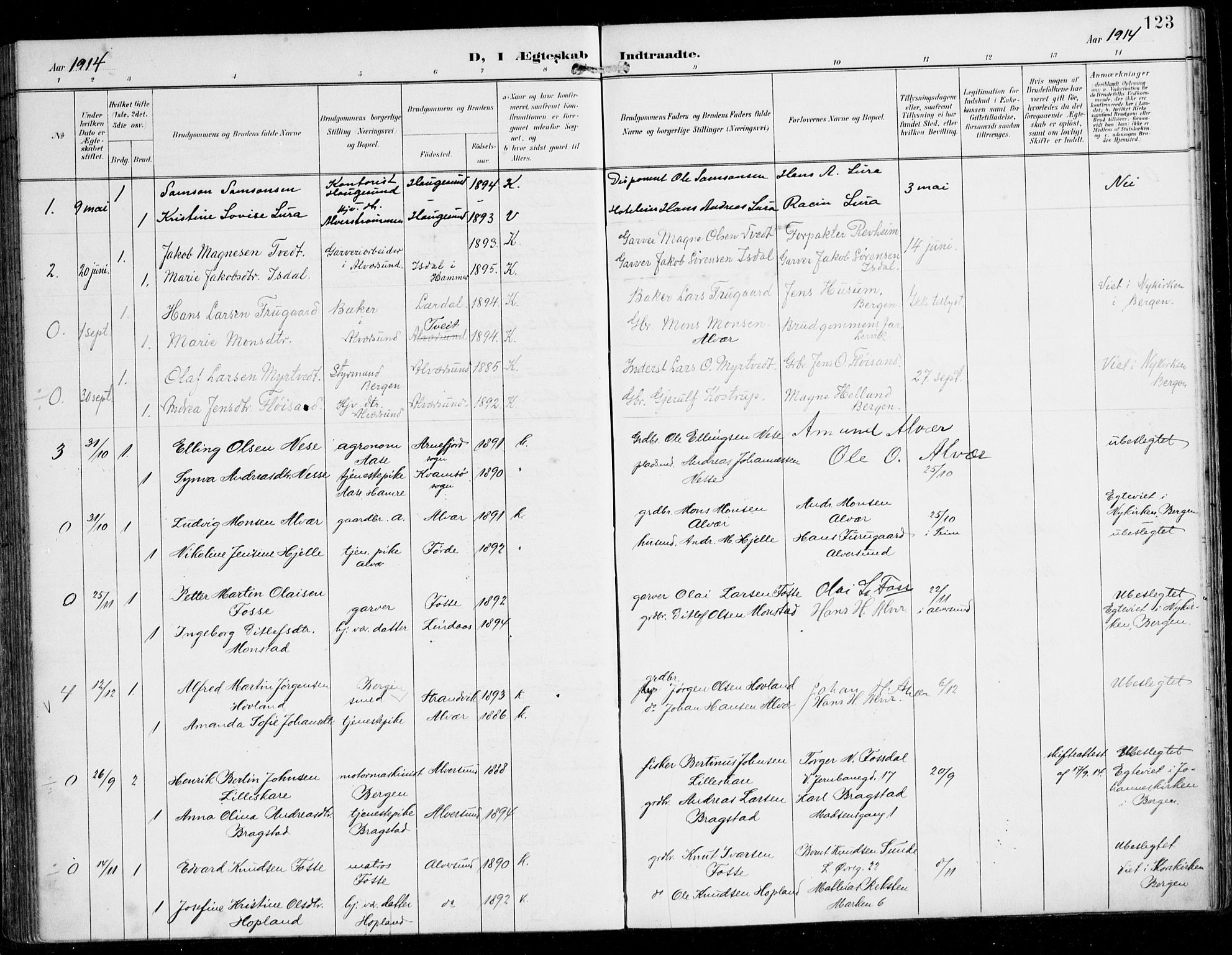 Alversund Sokneprestembete, SAB/A-73901/H/Ha/Haa/Haaa/L0003: Parish register (official) no. A 3, 1897-1926, p. 123