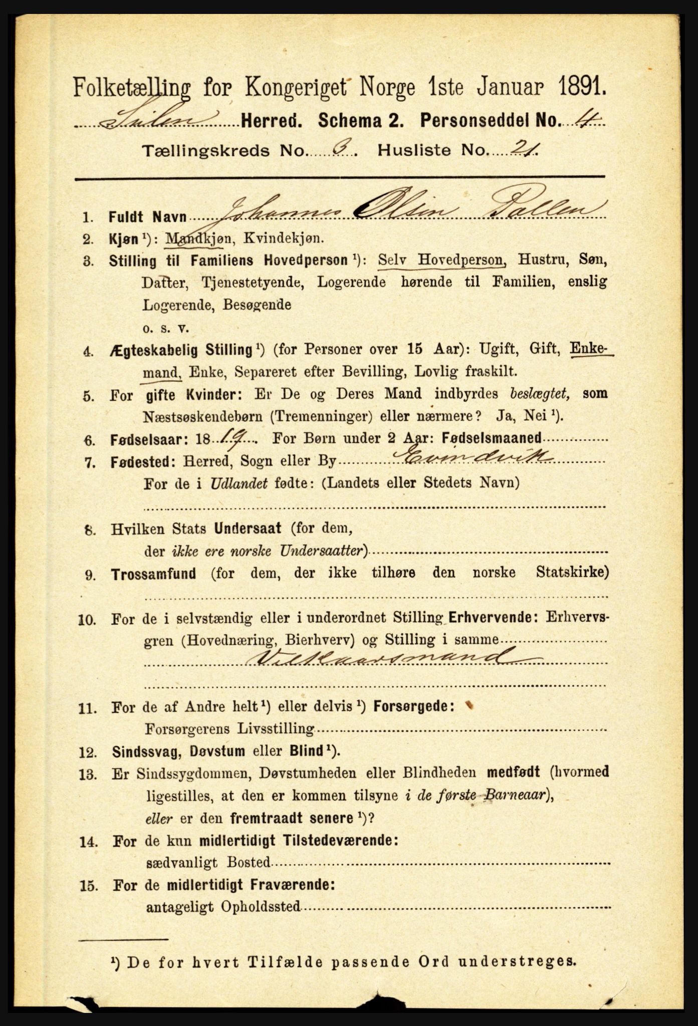 RA, 1891 census for 1412 Solund, 1891, p. 1277