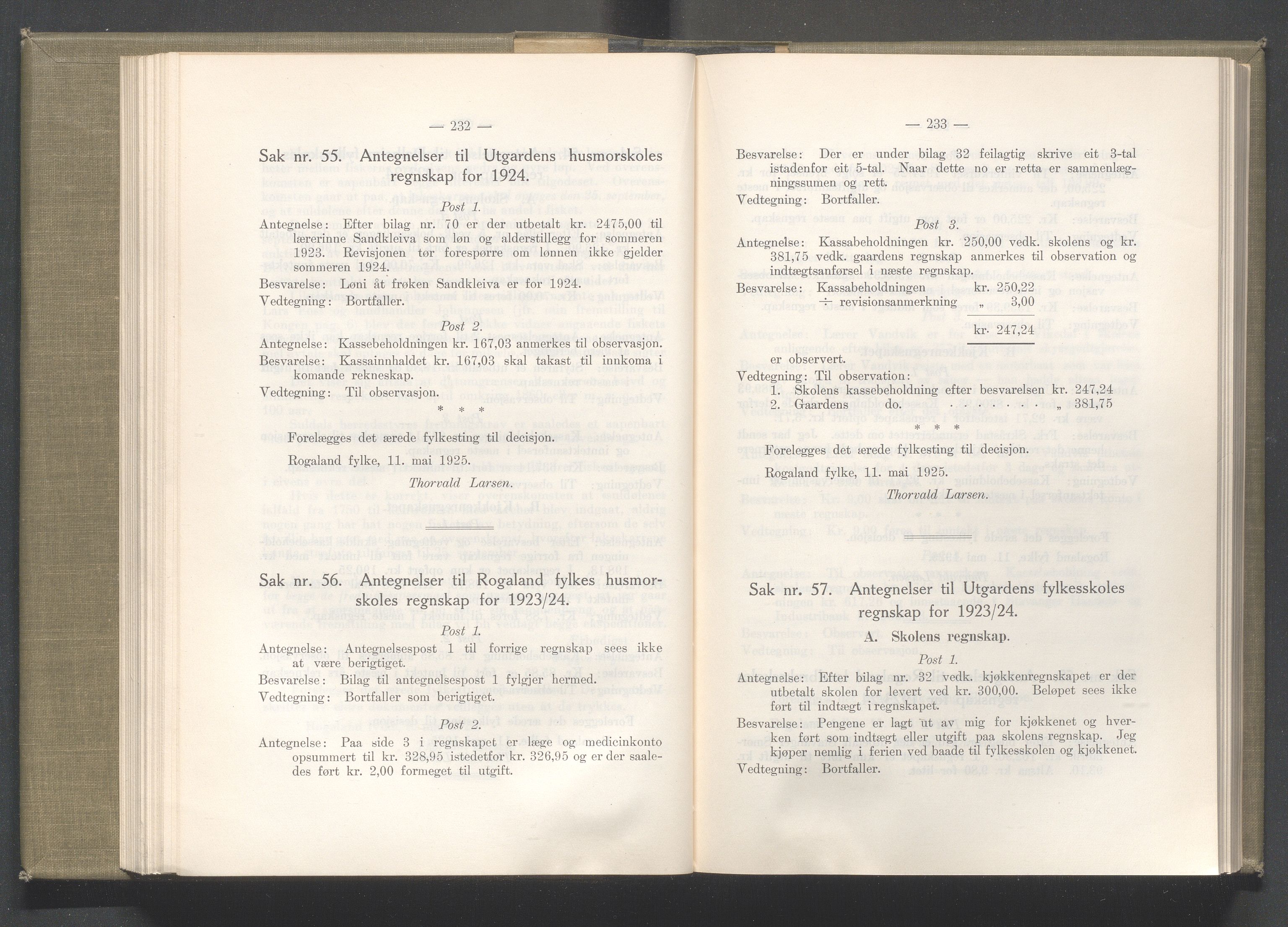 Rogaland fylkeskommune - Fylkesrådmannen , IKAR/A-900/A/Aa/Aaa/L0044: Møtebok , 1925, p. 232-233