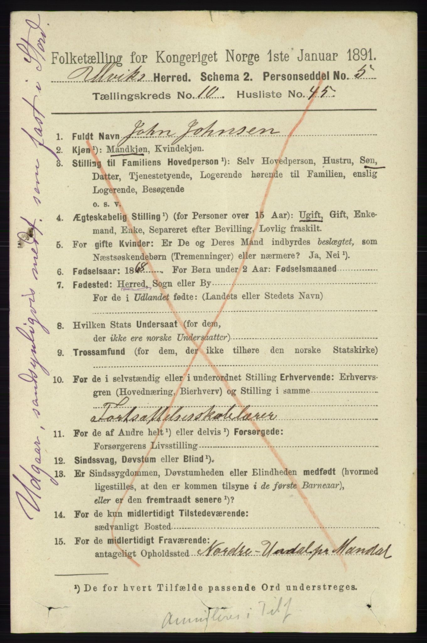 RA, 1891 census for 1233 Ulvik, 1891, p. 3437