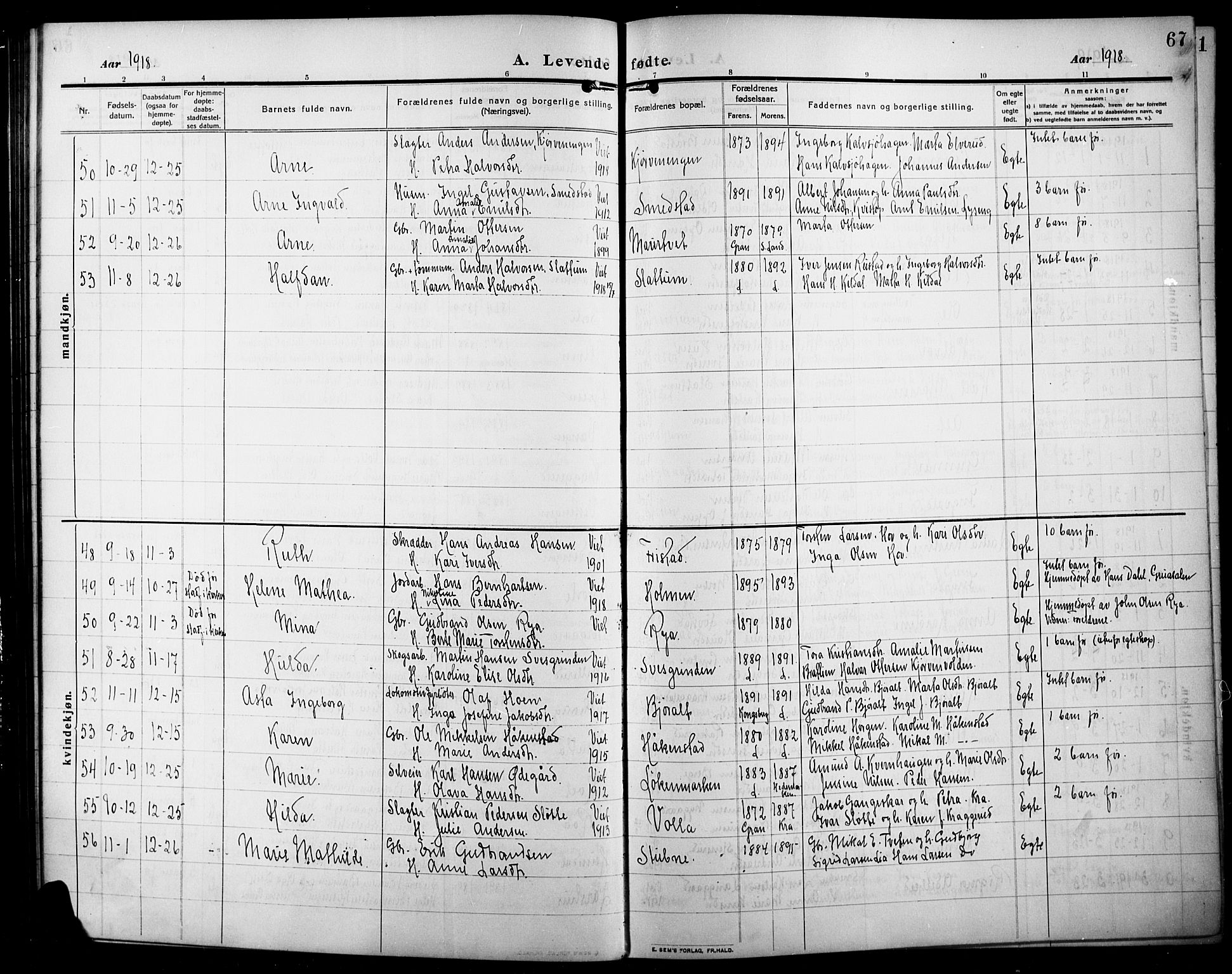 Lunner prestekontor, AV/SAH-PREST-118/H/Ha/Hab/L0001: Parish register (copy) no. 1, 1909-1922, p. 67