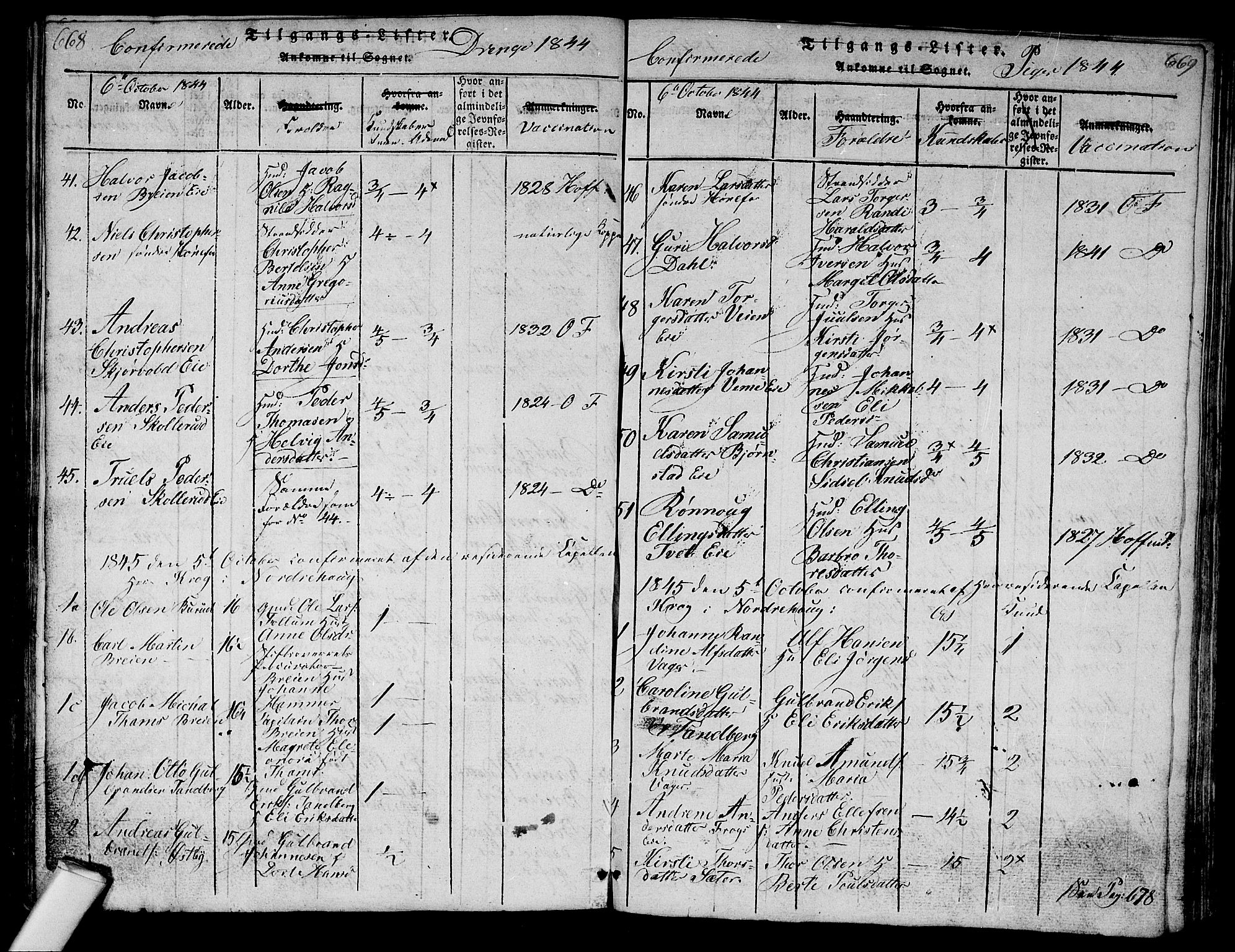 Norderhov kirkebøker, SAKO/A-237/G/Ga/L0003: Parish register (copy) no. I 3 /1, 1814-1876, p. 668-669