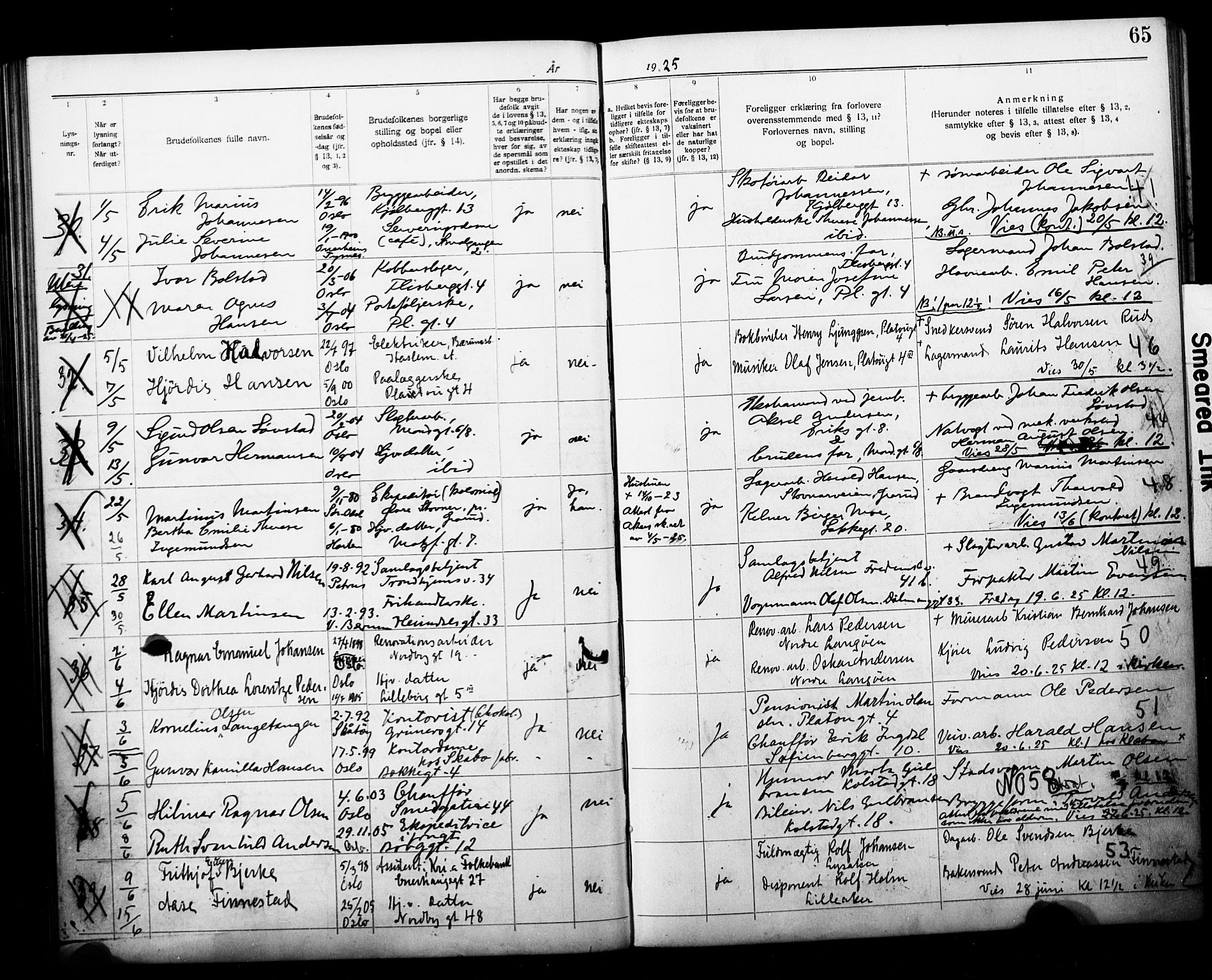 Grønland prestekontor Kirkebøker, SAO/A-10848/H/Ha/L0002: Banns register no. 2, 1919-1929, p. 65