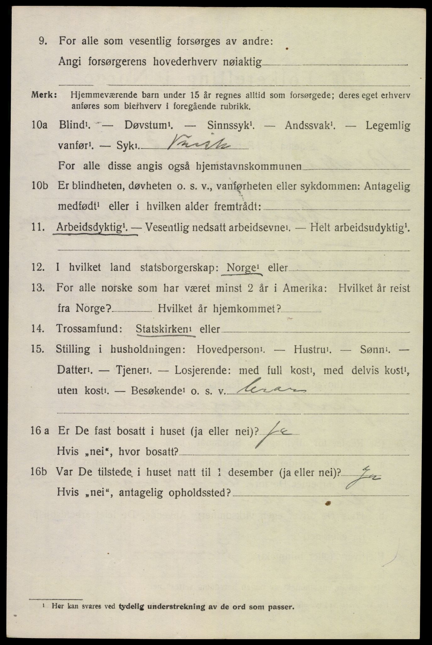 SAK, 1920 census for Birkenes, 1920, p. 3020