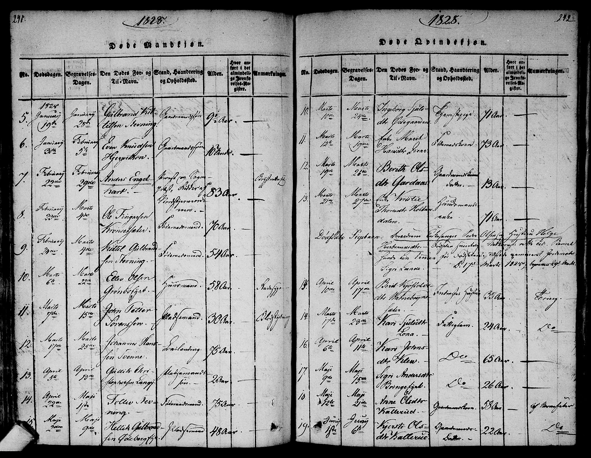 Flesberg kirkebøker, AV/SAKO-A-18/F/Fa/L0005: Parish register (official) no. I 5, 1816-1834, p. 241-242