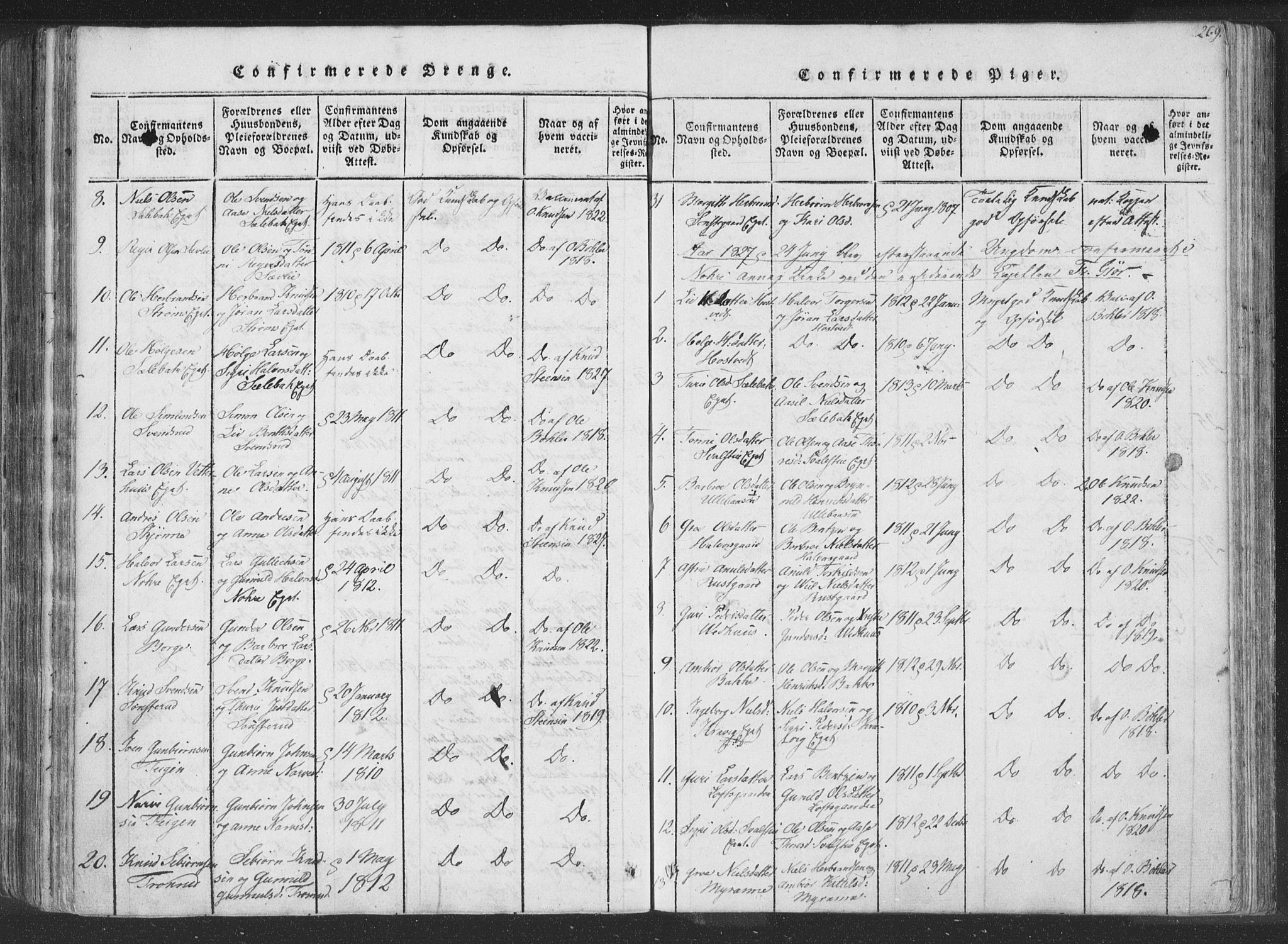 Rollag kirkebøker, AV/SAKO-A-240/F/Fa/L0006: Parish register (official) no. I 6, 1814-1828, p. 269