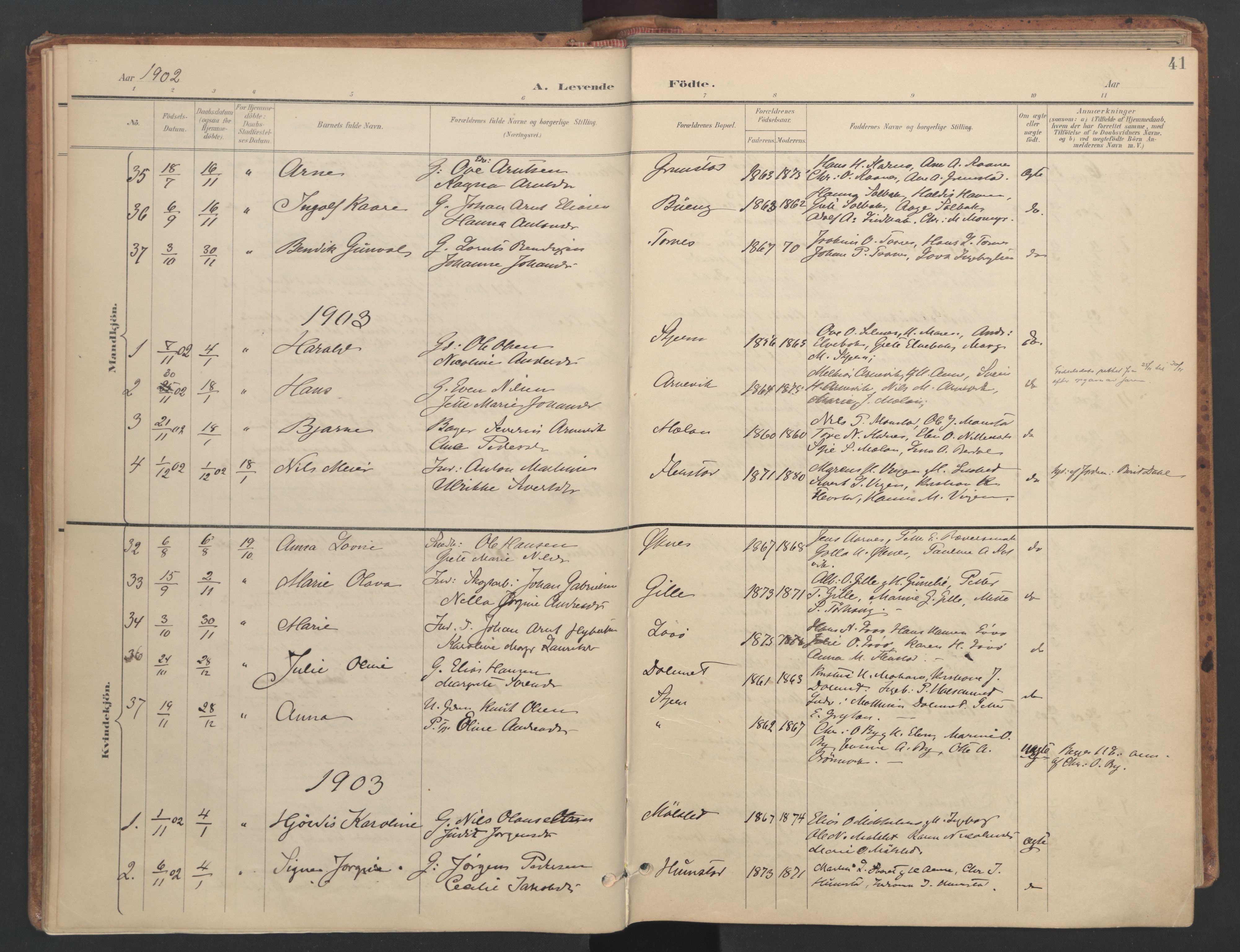 Ministerialprotokoller, klokkerbøker og fødselsregistre - Sør-Trøndelag, SAT/A-1456/655/L0681: Parish register (official) no. 655A10, 1895-1907, p. 41