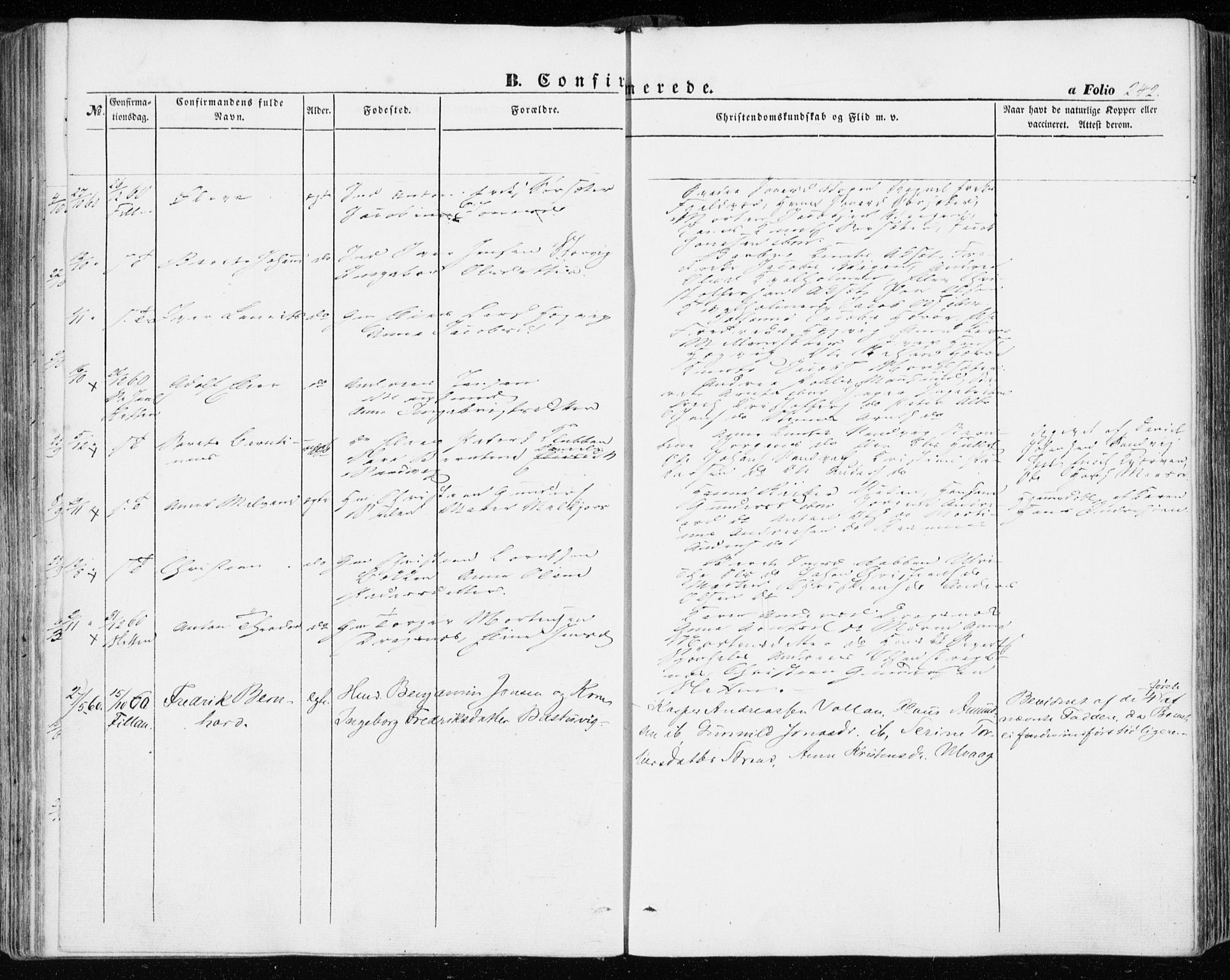 Ministerialprotokoller, klokkerbøker og fødselsregistre - Sør-Trøndelag, AV/SAT-A-1456/634/L0530: Parish register (official) no. 634A06, 1852-1860, p. 242