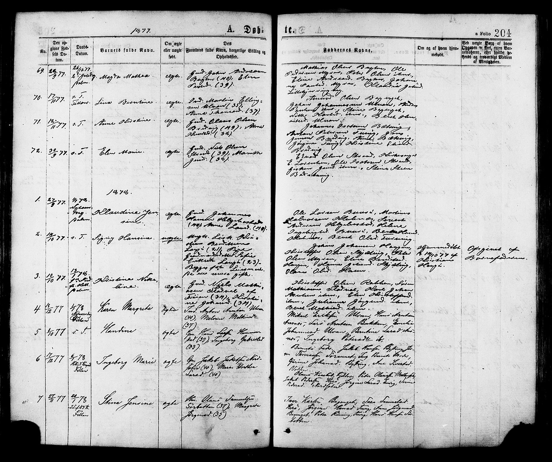 Ministerialprotokoller, klokkerbøker og fødselsregistre - Sør-Trøndelag, AV/SAT-A-1456/634/L0532: Parish register (official) no. 634A08, 1871-1881, p. 204