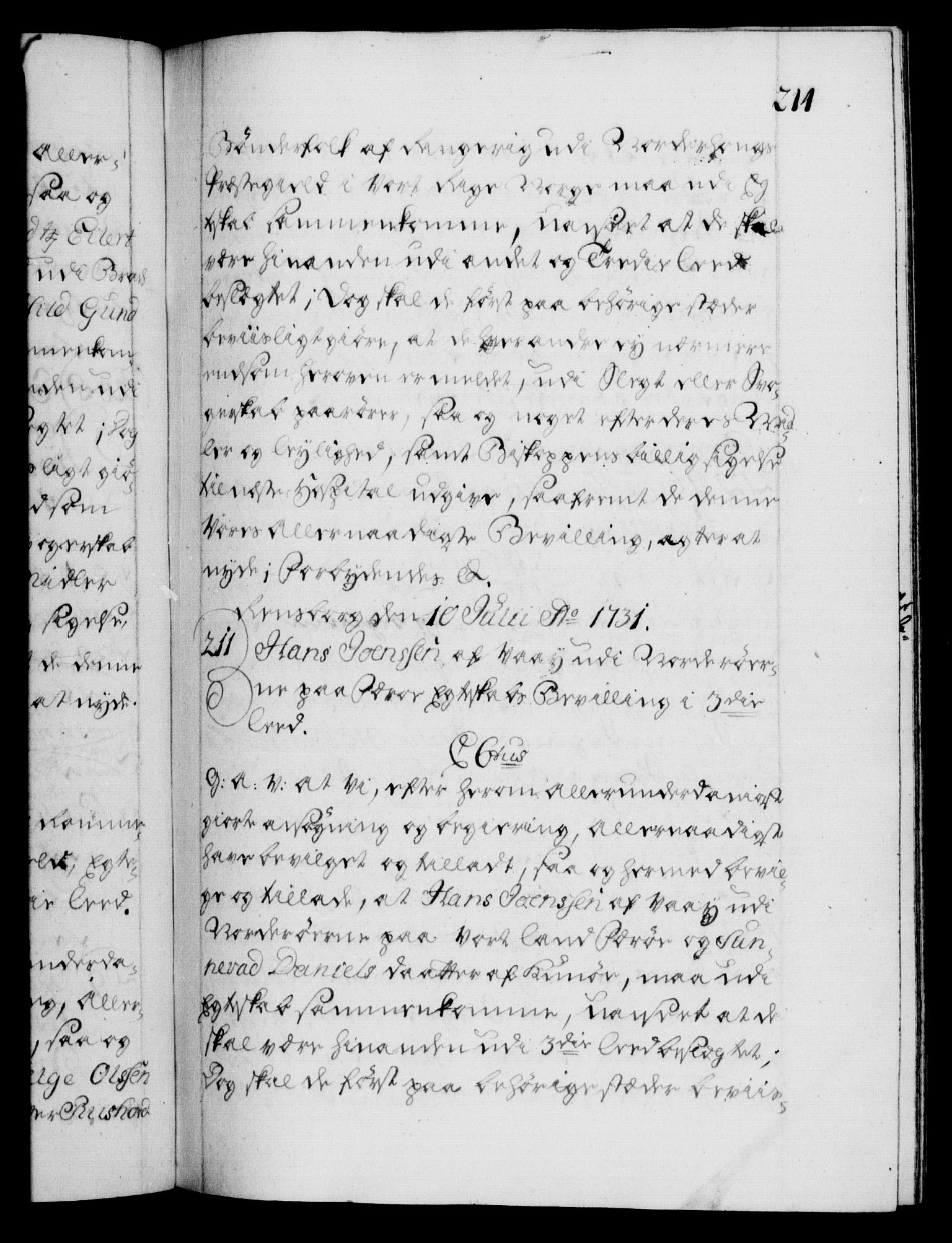 Danske Kanselli 1572-1799, AV/RA-EA-3023/F/Fc/Fca/Fcaa/L0027: Norske registre, 1730-1732, p. 214a