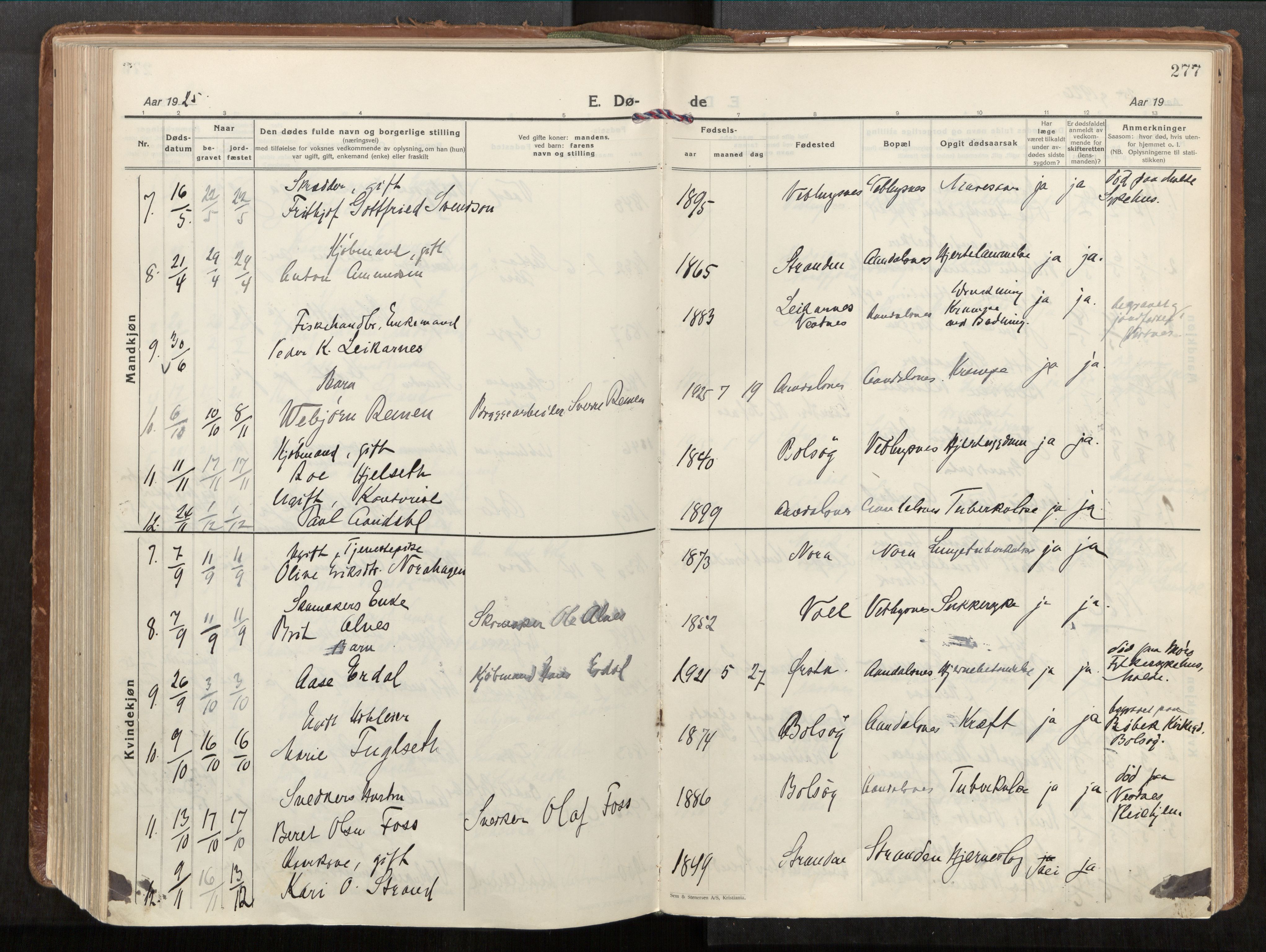 Ministerialprotokoller, klokkerbøker og fødselsregistre - Møre og Romsdal, AV/SAT-A-1454/544/L0587: Parish register (official) no. 544A11, 1924-1954, p. 277