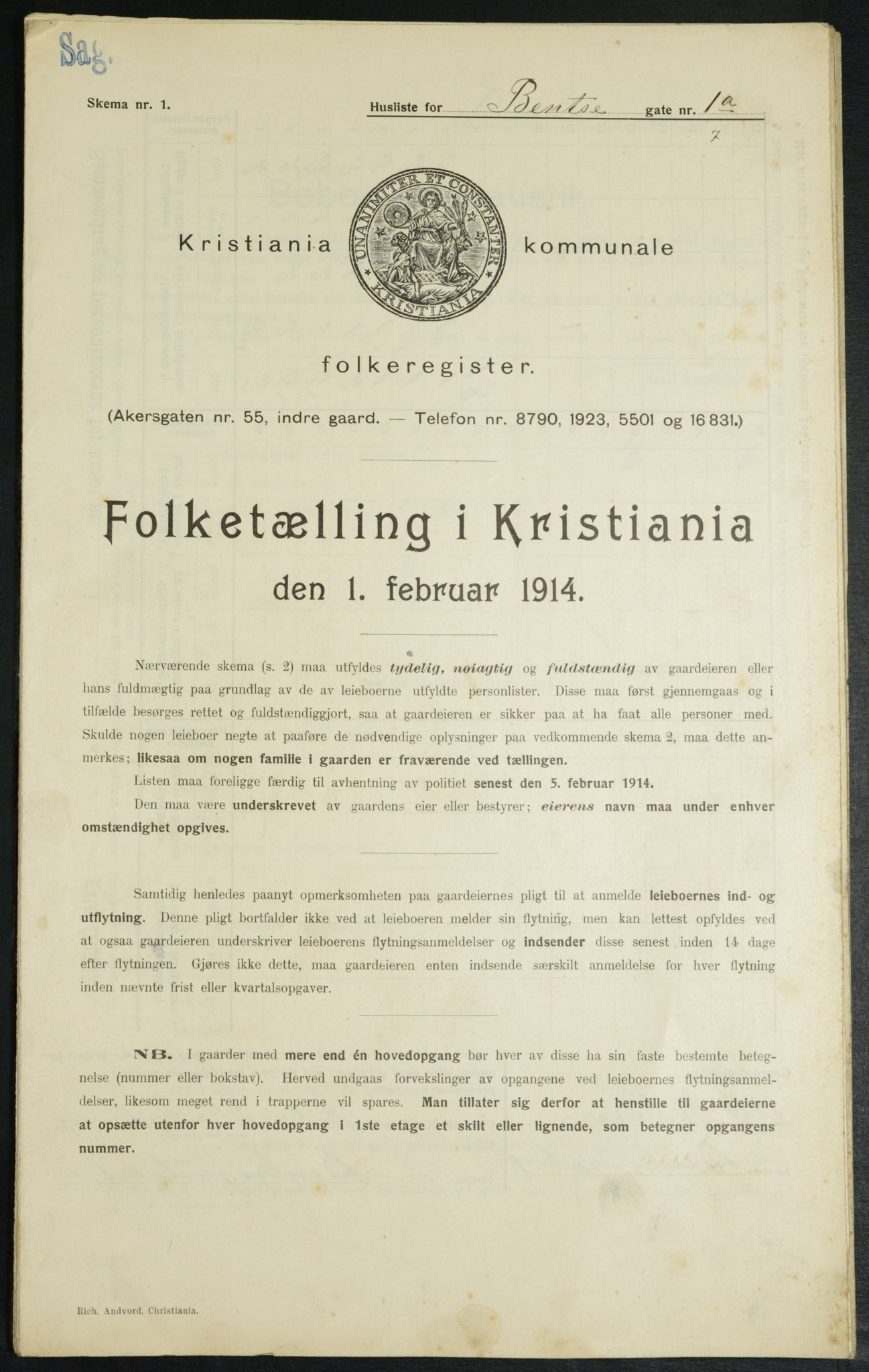 OBA, Municipal Census 1914 for Kristiania, 1914, p. 3501