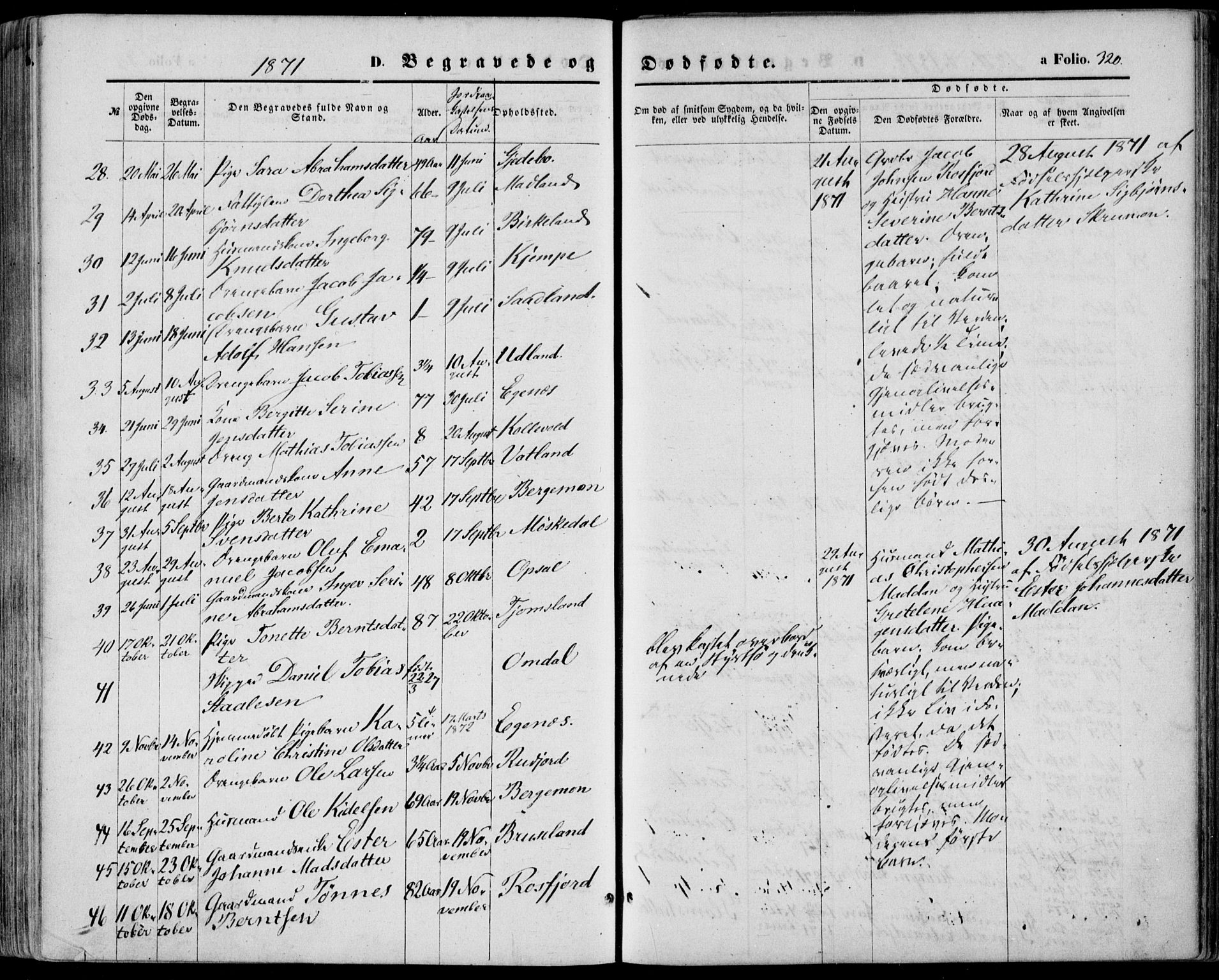 Lyngdal sokneprestkontor, SAK/1111-0029/F/Fa/Fac/L0010: Parish register (official) no. A 10, 1865-1878, p. 320