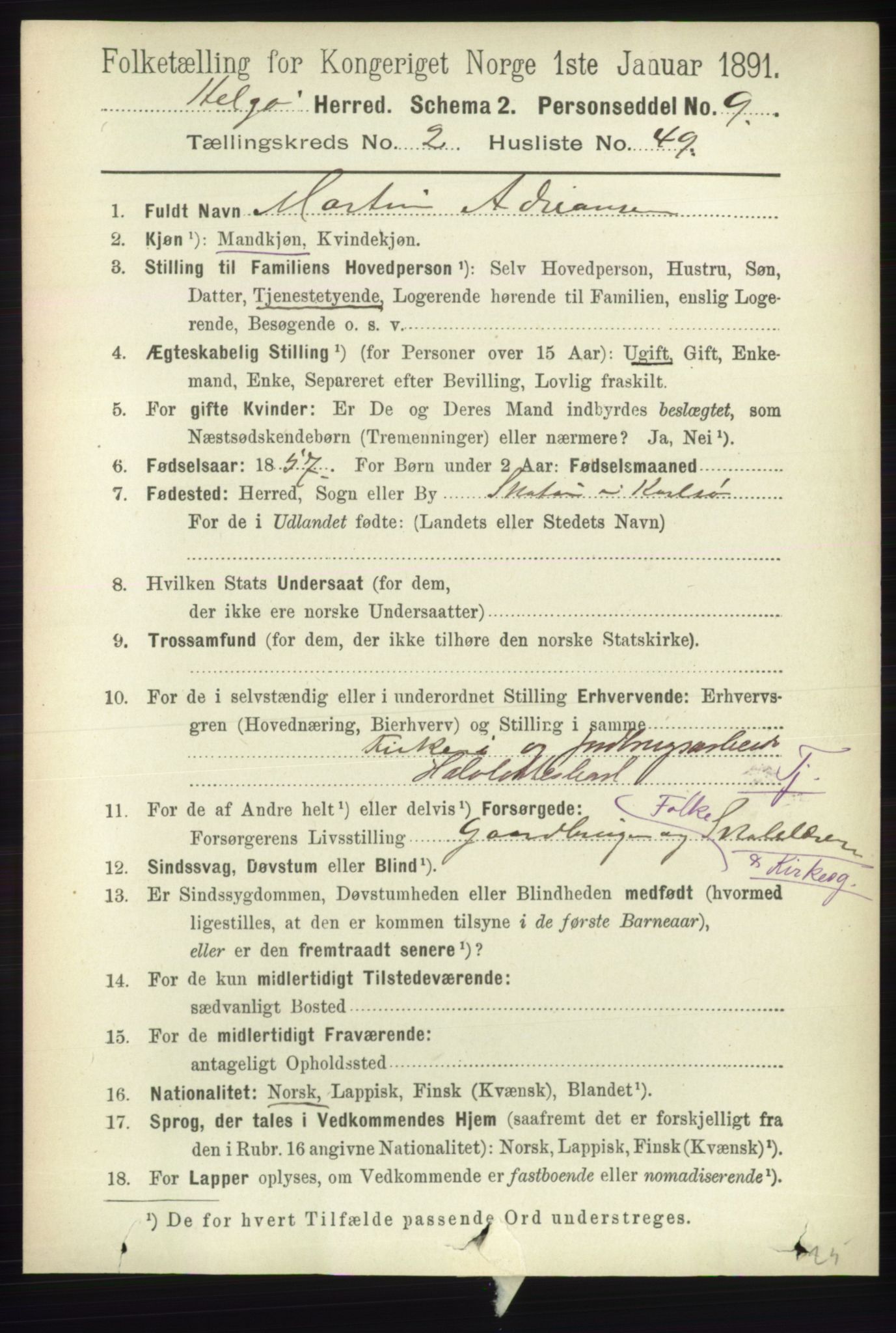 RA, 1891 census for 1935 Helgøy, 1891, p. 698