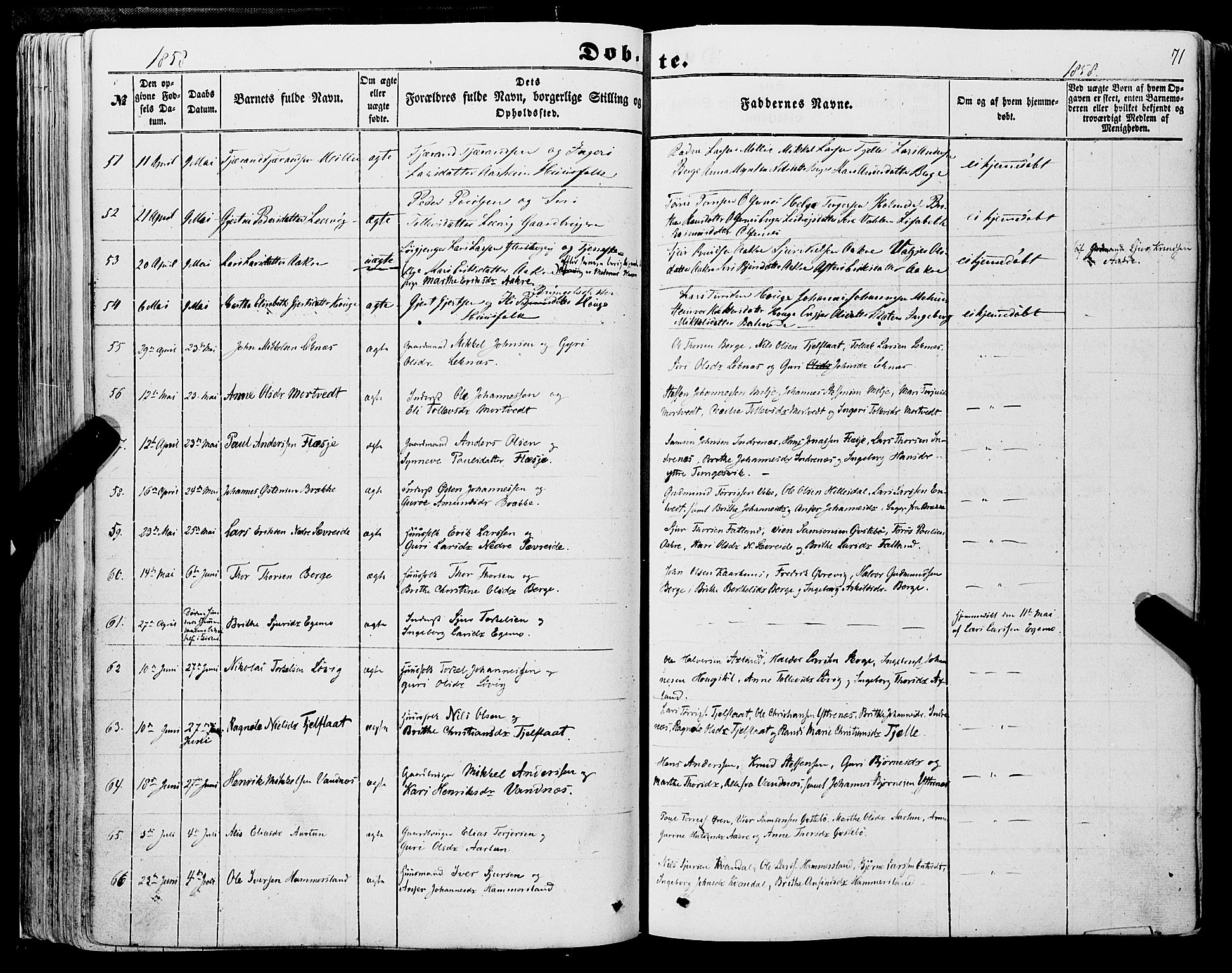Skånevik sokneprestembete, SAB/A-77801/H/Haa: Parish register (official) no. A 5I, 1848-1869, p. 71