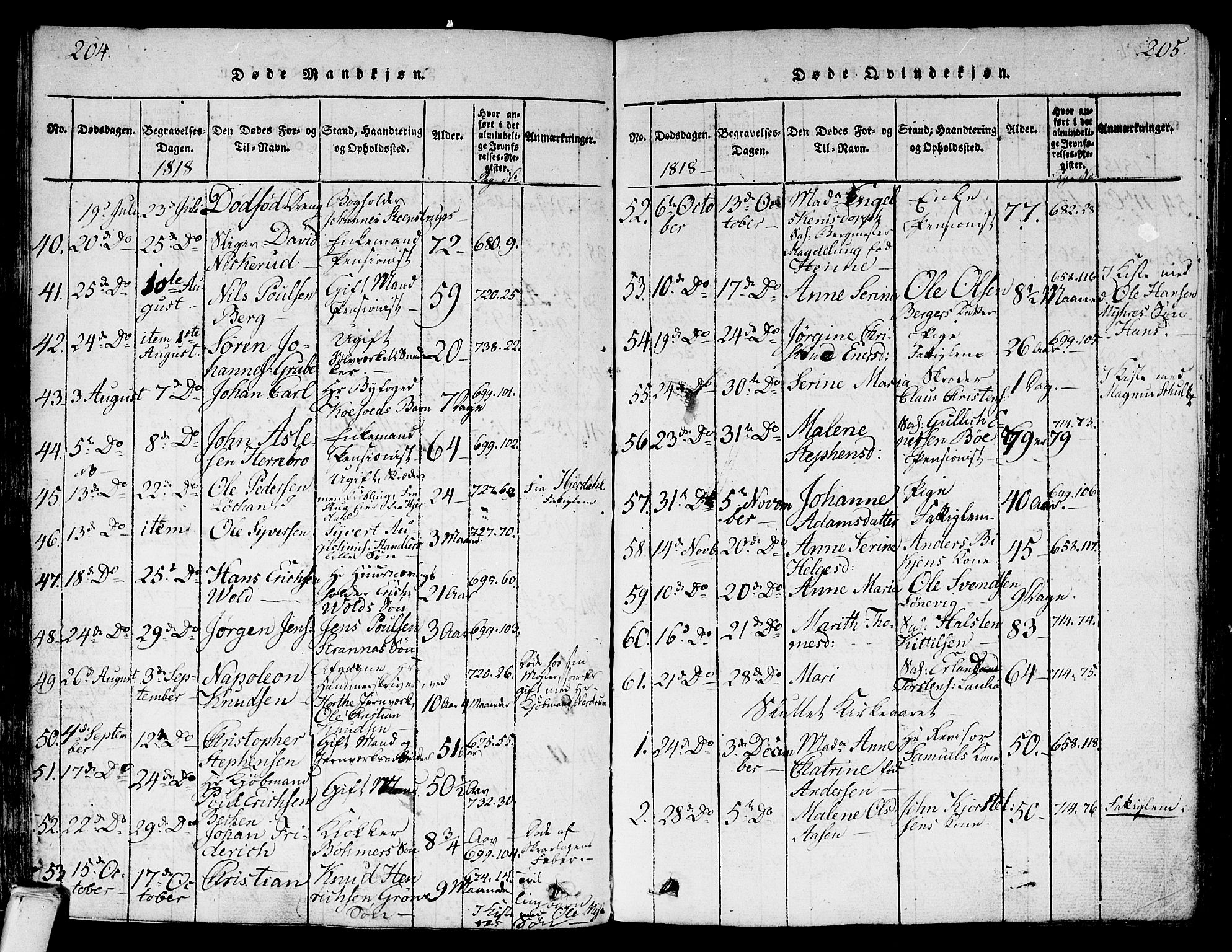 Kongsberg kirkebøker, AV/SAKO-A-22/G/Ga/L0001: Parish register (copy) no. 1, 1816-1839, p. 204-205