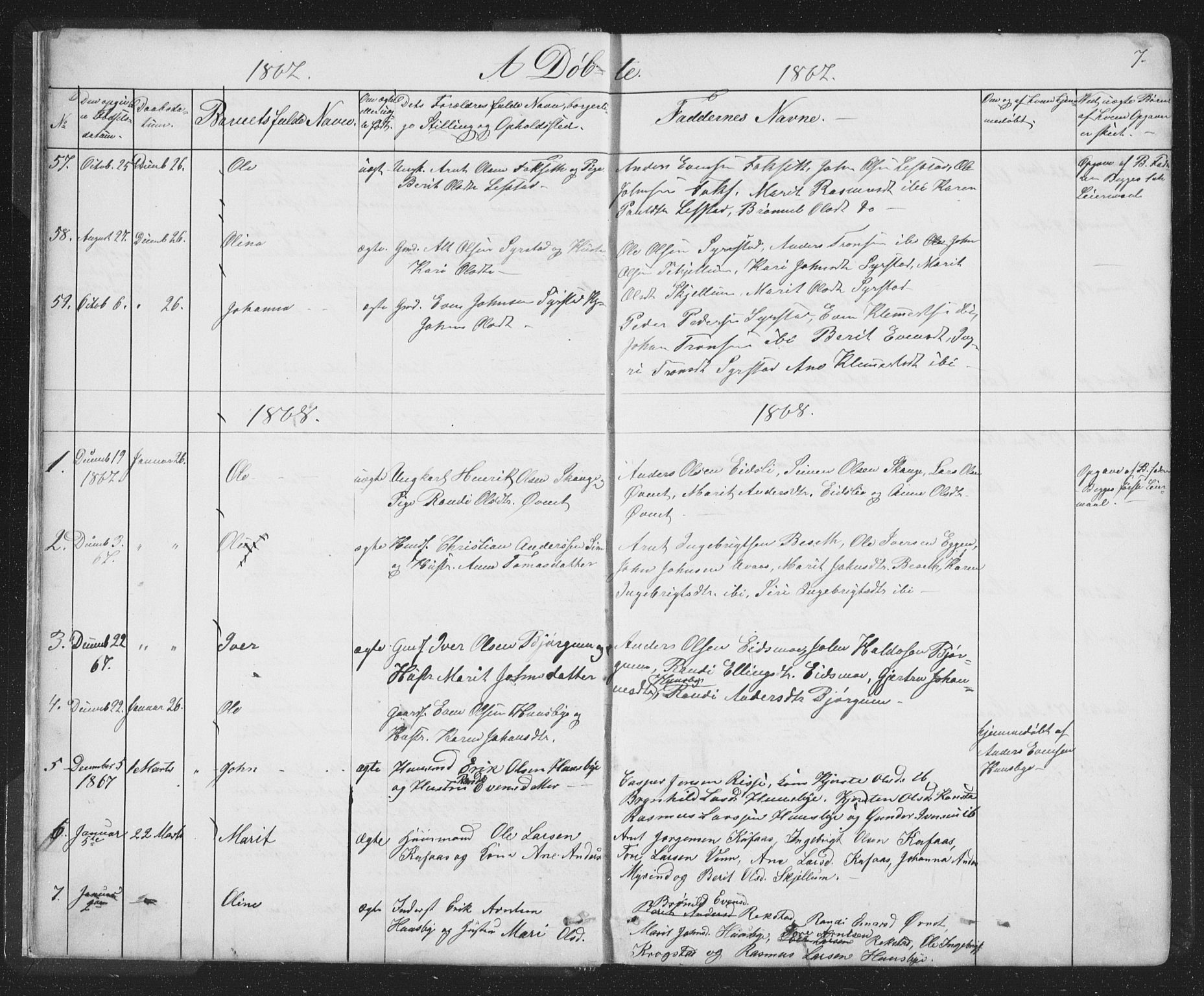 Ministerialprotokoller, klokkerbøker og fødselsregistre - Sør-Trøndelag, SAT/A-1456/667/L0798: Parish register (copy) no. 667C03, 1867-1929, p. 7