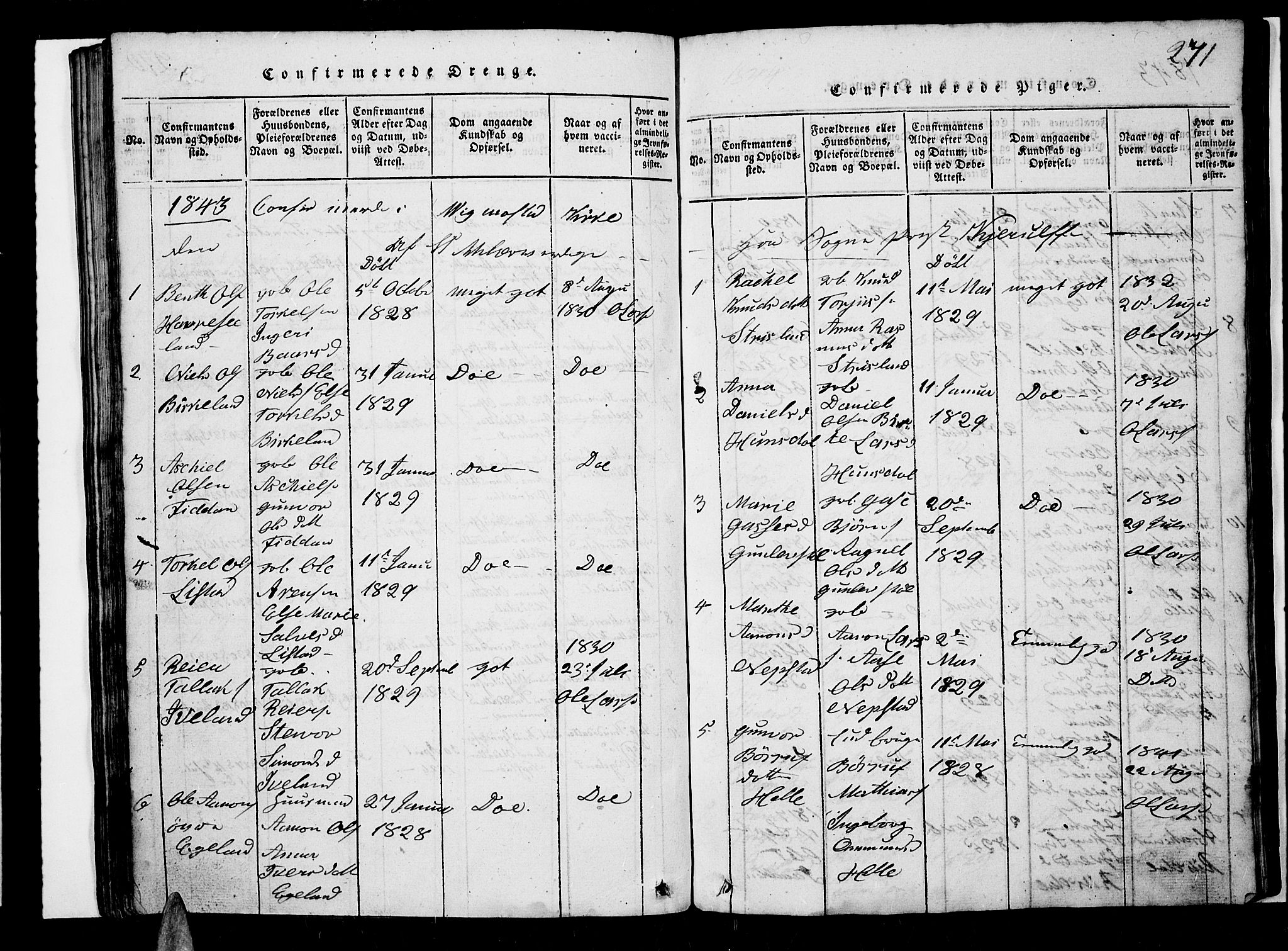 Nord-Audnedal sokneprestkontor, AV/SAK-1111-0032/F/Fb/Fba/L0001: Parish register (copy) no. B 1, 1815-1856, p. 271