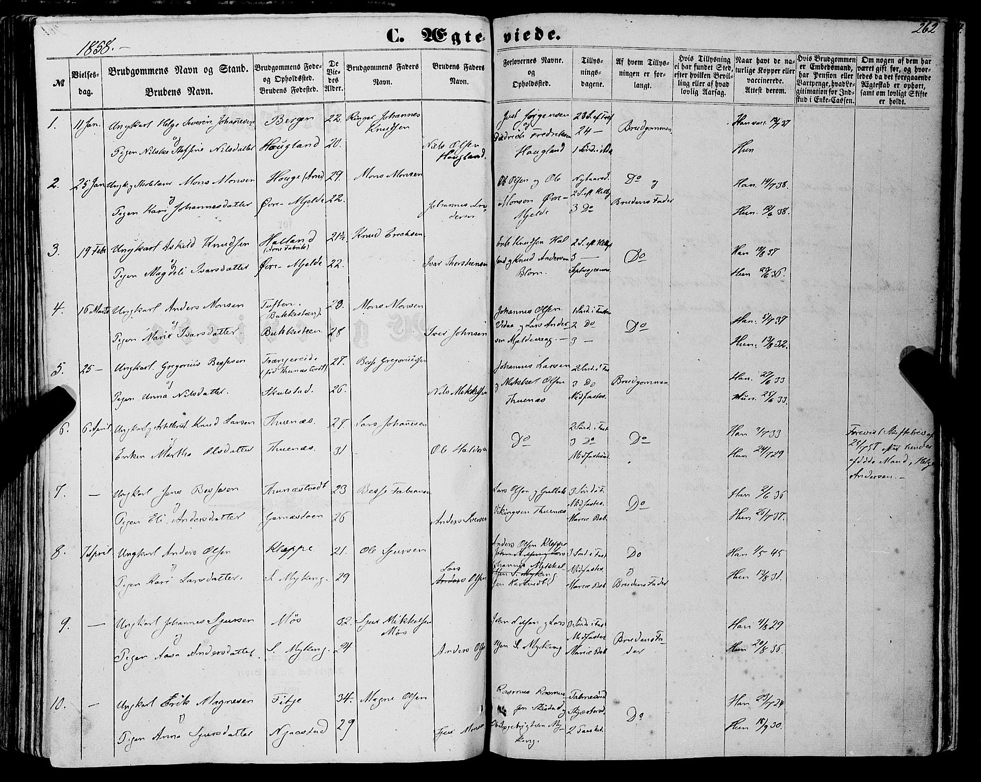 Haus sokneprestembete, SAB/A-75601/H/Haa: Parish register (official) no. A 17, 1858-1870, p. 262