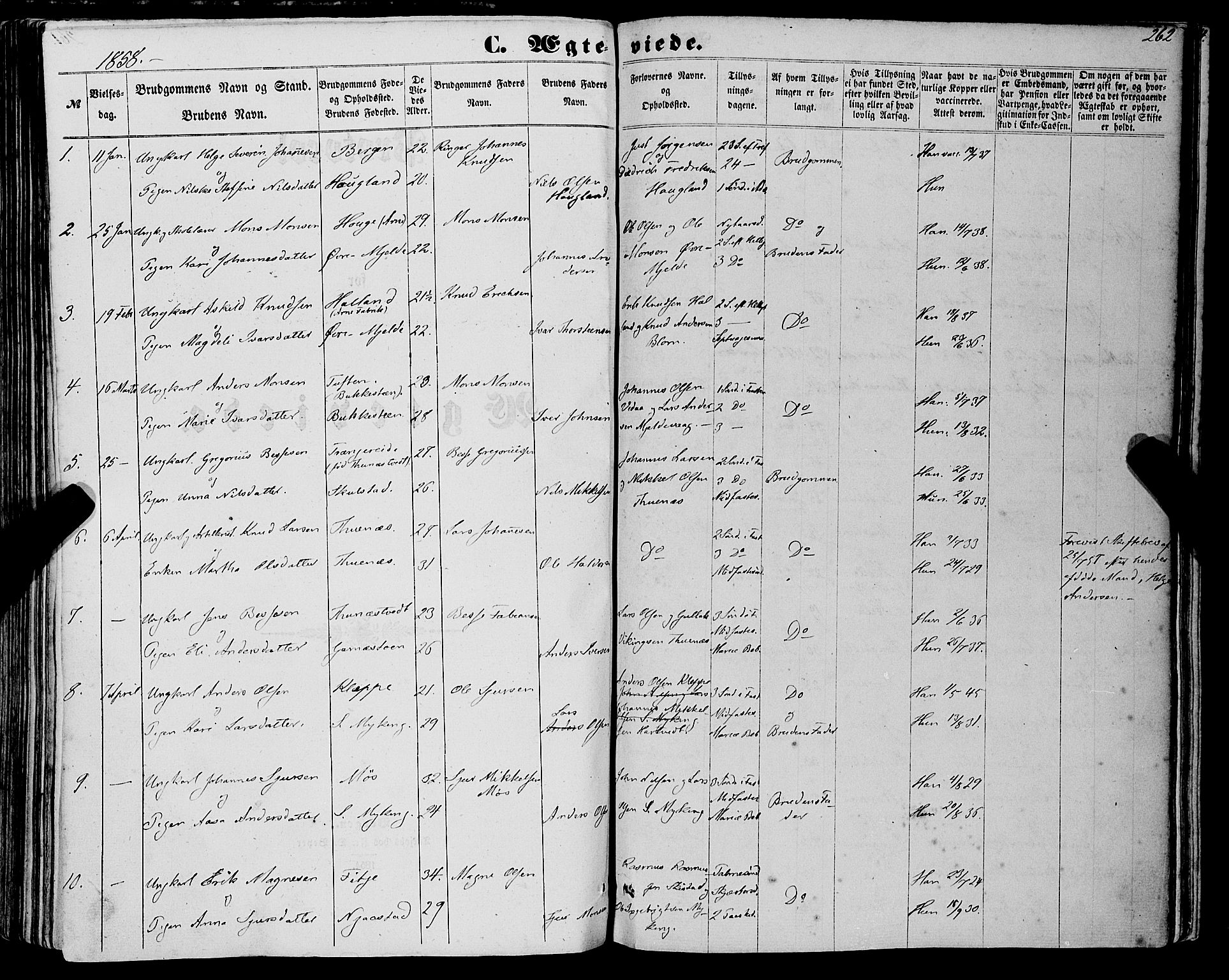 Haus sokneprestembete, AV/SAB-A-75601/H/Haa: Parish register (official) no. A 17, 1858-1870, p. 262